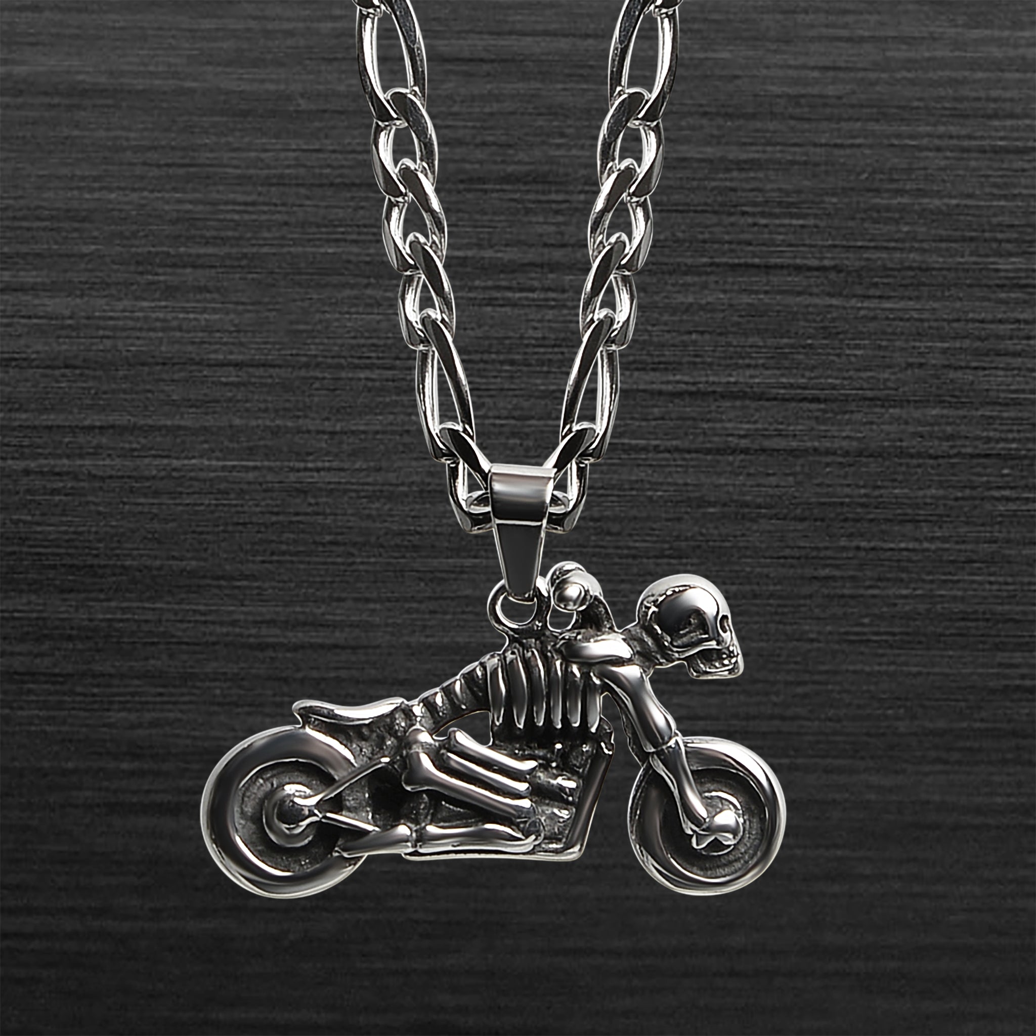 Stainless Steel Skeleton Motorcycle Figaro Chain NECKLACE / PDC0191-RTL
