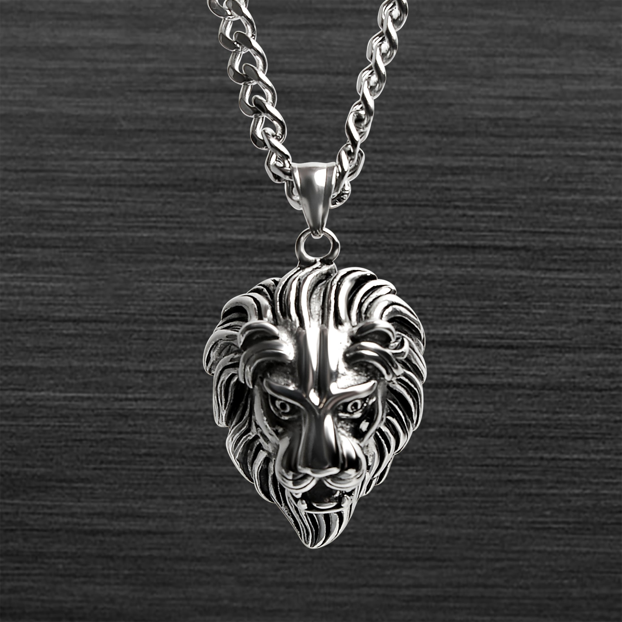 Stainless Steel Roaring Lion Curb Chain NECKLACE / PDC2004-RTL