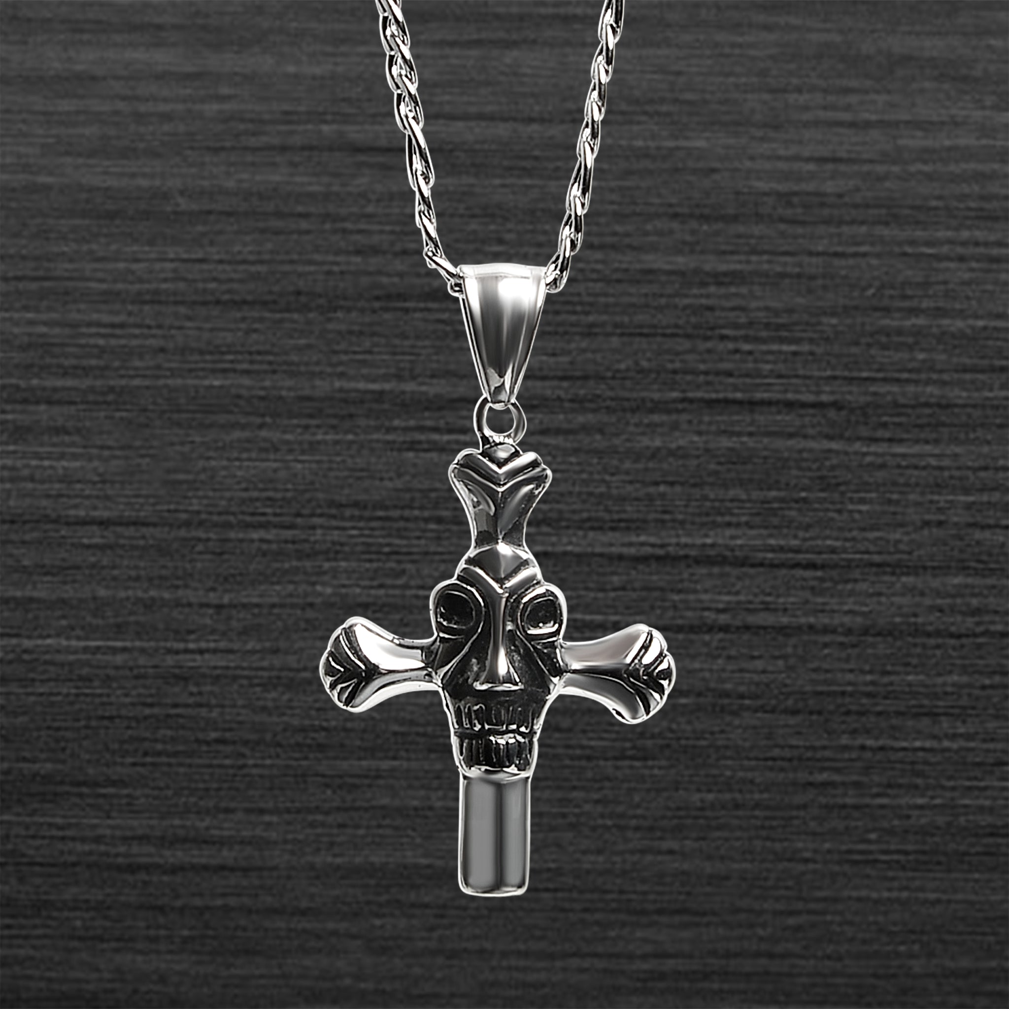 Stainless Steel Cross With Face Center Figaro Chain NECKLACE / PDC2008-RTL