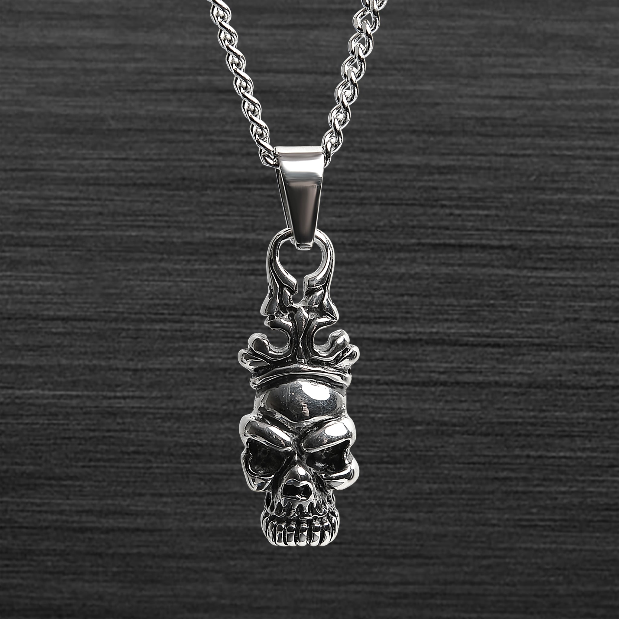 Stainless Steel SKULL with Filigree Crown Curb Chain Necklace / PDC2016-RTL