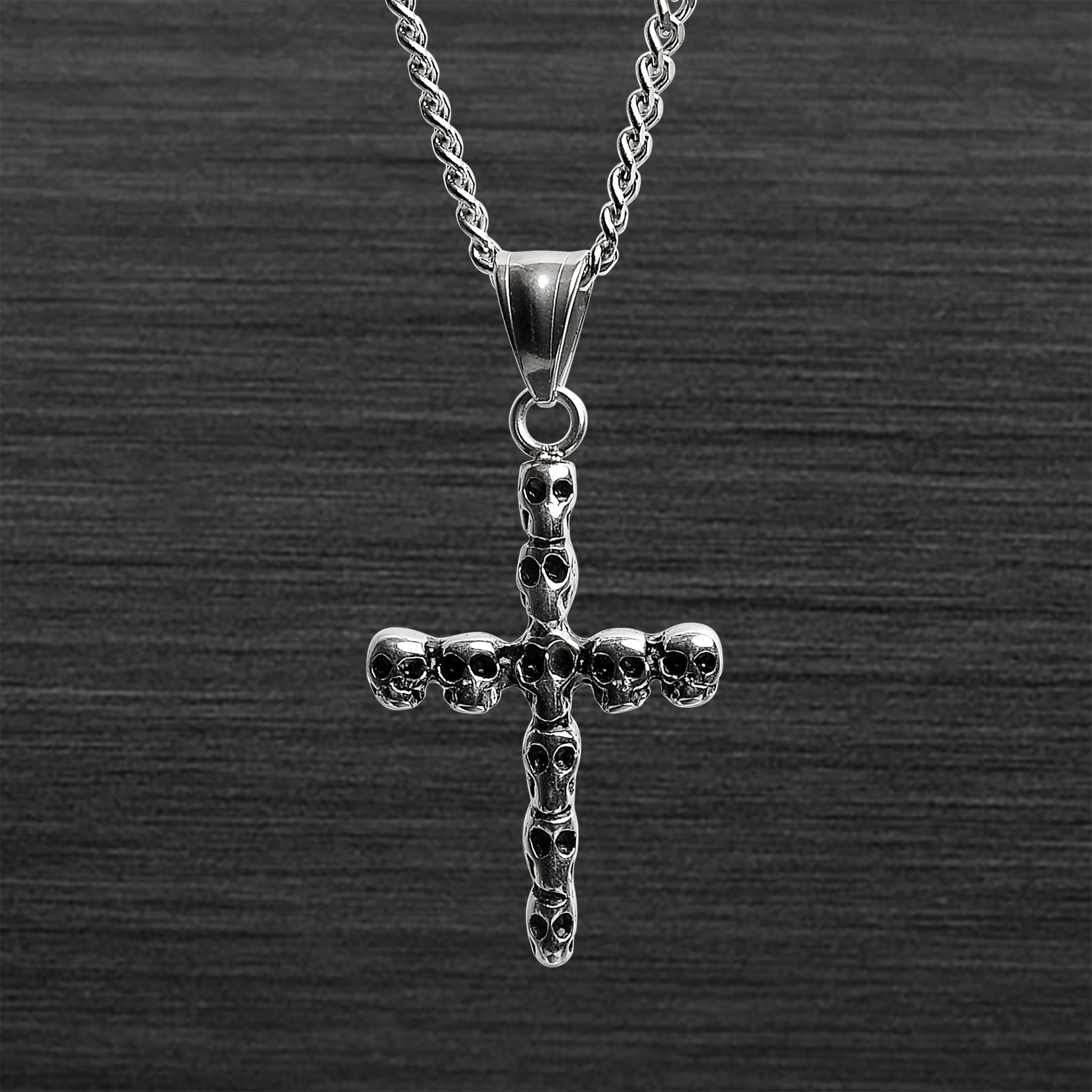 Stainless Steel Cross Of SKULLs Curb Chain Necklace / PDC2017-RTL