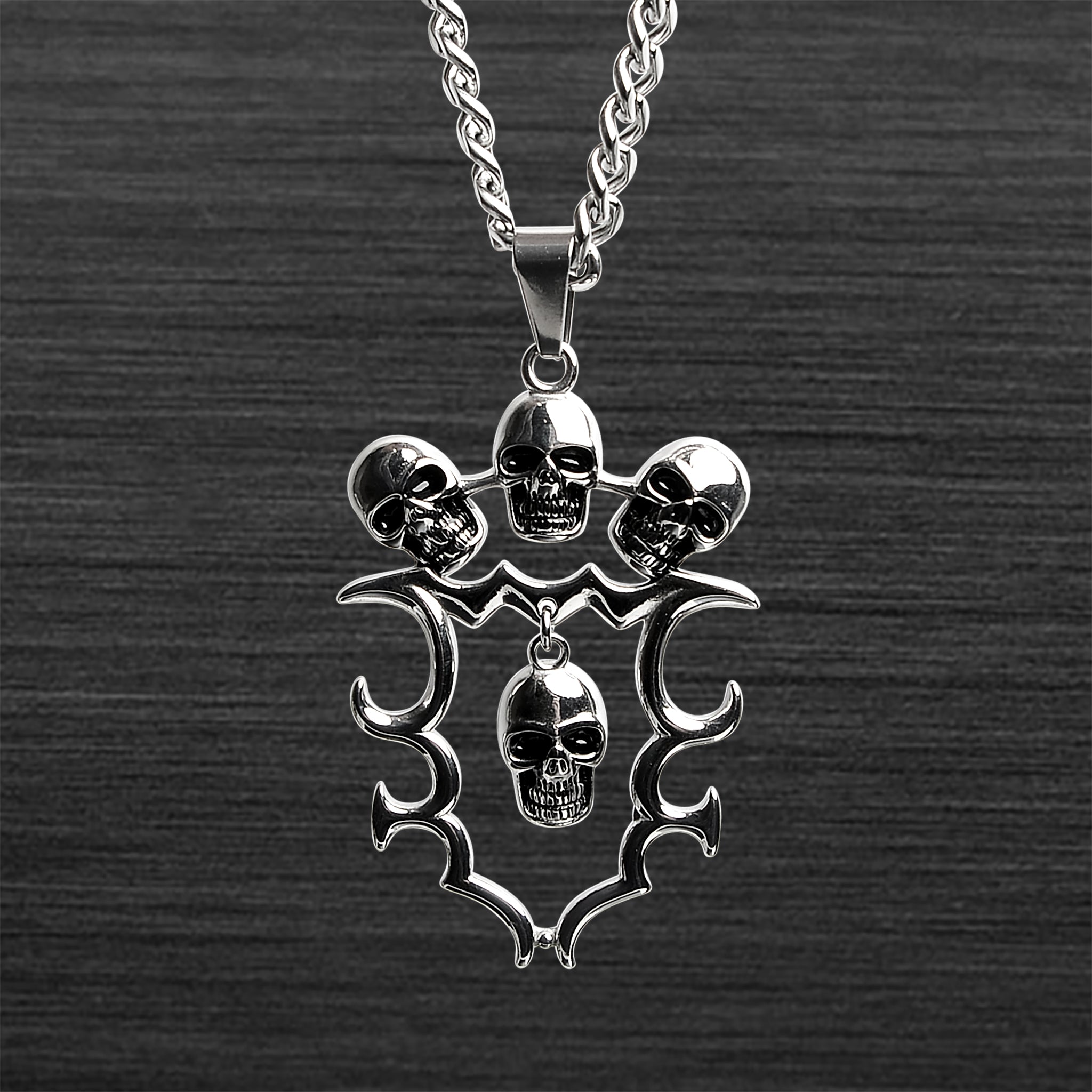 Stainless Steel Tribal Multi Skull Curb Chain NECKLACE / PDC2420-RTL