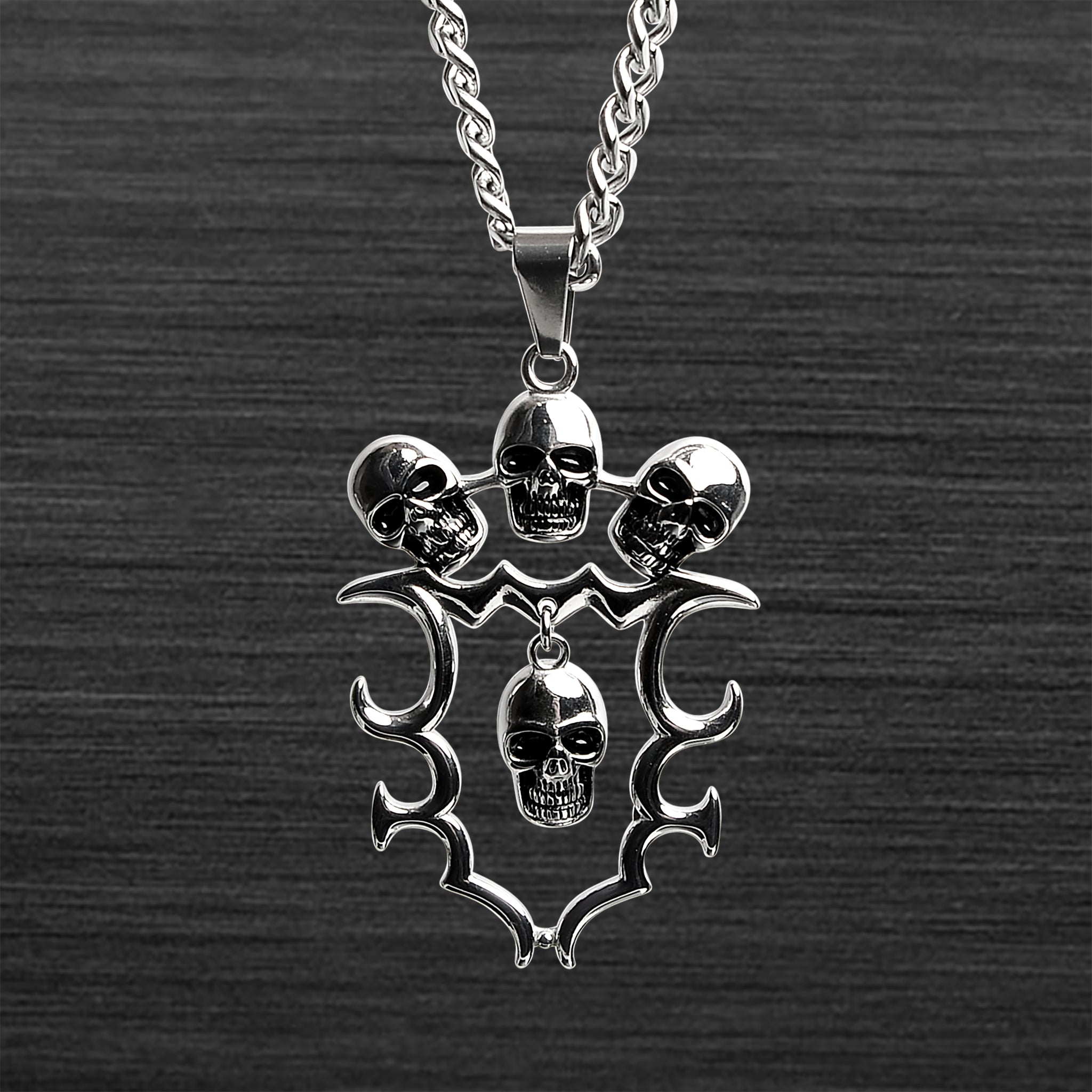 Stainless Steel Tribal Multi SKULL Curb Chain Necklace / PDC2420-RTL