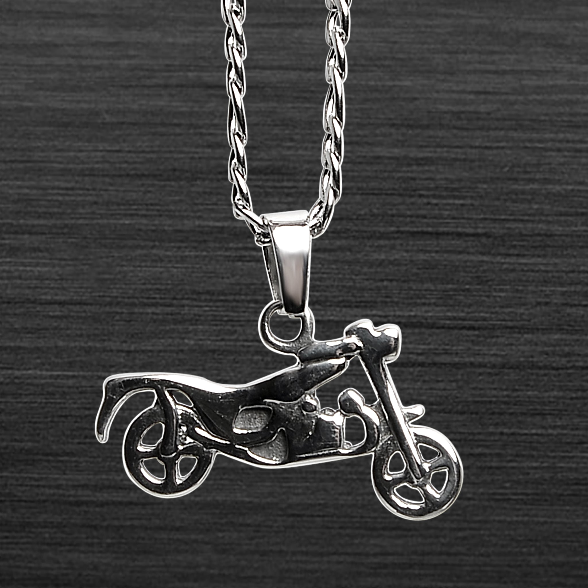 Stainless Steel MOTORCYCLE Figaro Chain Necklace / PDJ0598-RTL