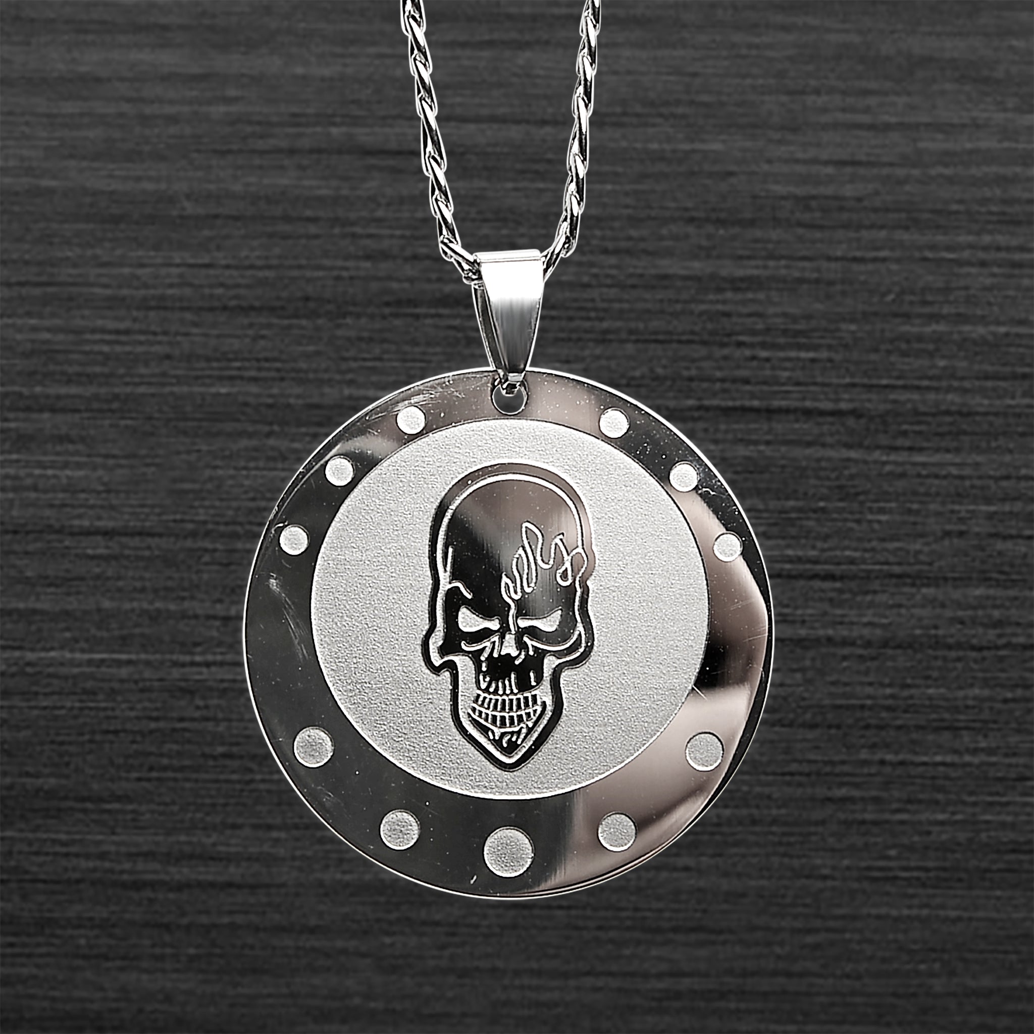 Stainless Steel SKULL Shield Figaro Chain Necklace / PDJ2003-RTL