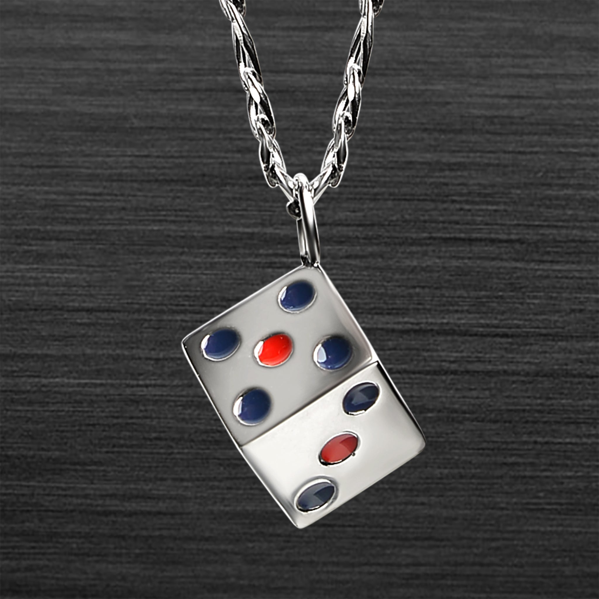 Stainless Steel Red And Blue Dice Figaro Chain NECKLACE / PDJ2020-RTL