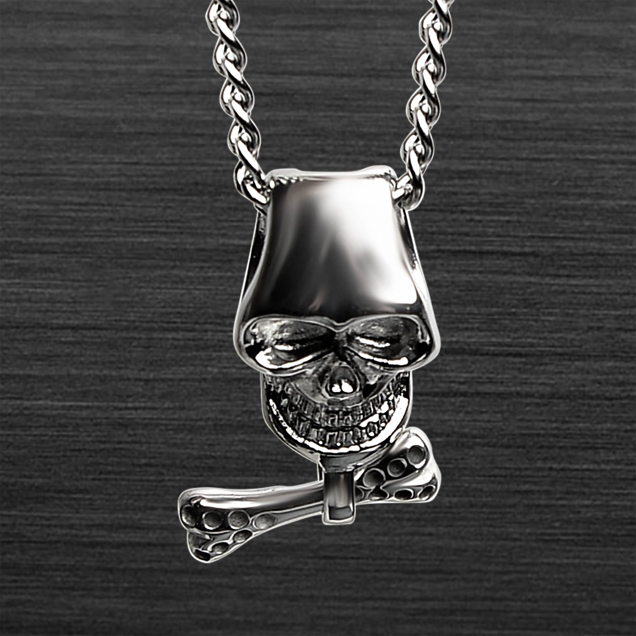 Stainless Steel SKULL And Bone Bow Tie Curb Chain Necklace / PDJ2506-RTL