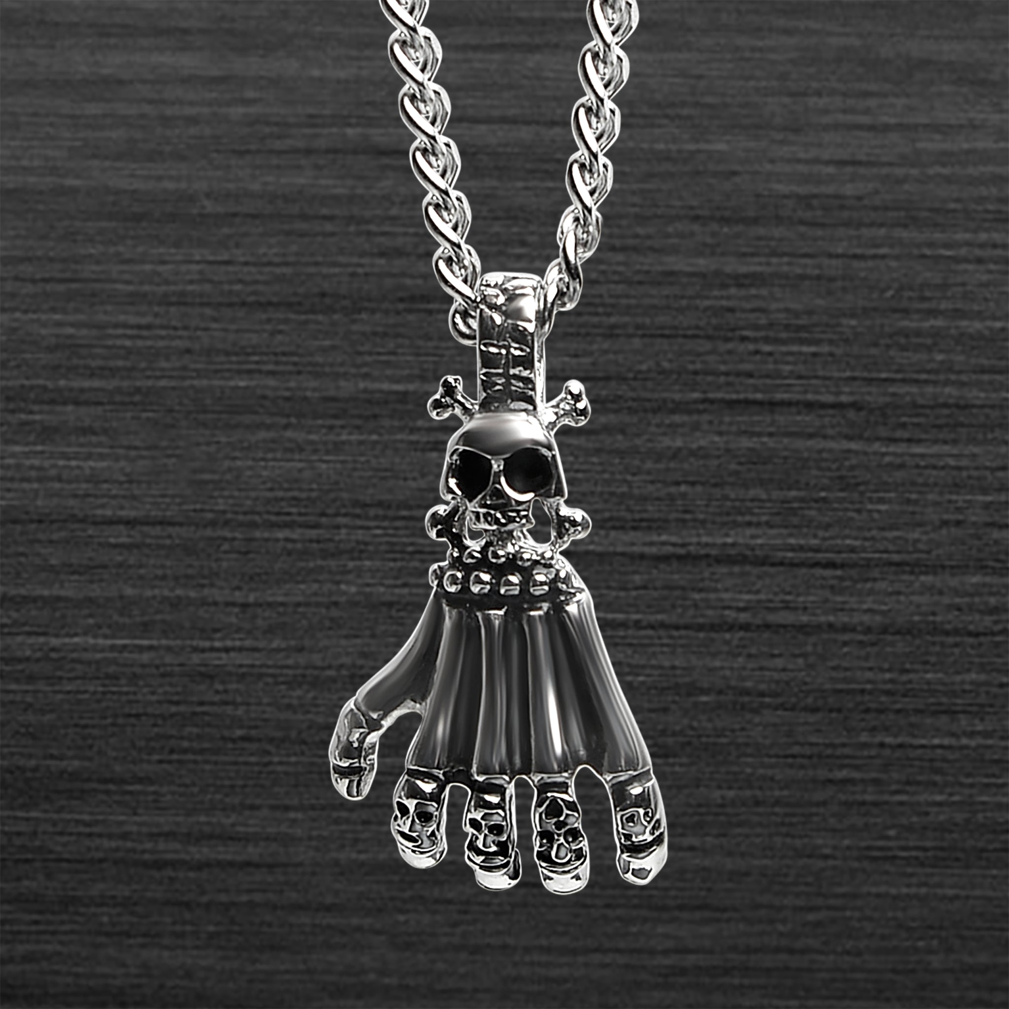 Stainless Steel SKULL Skeleton Hand Curb Chain Necklace / PDJ3442-RTL
