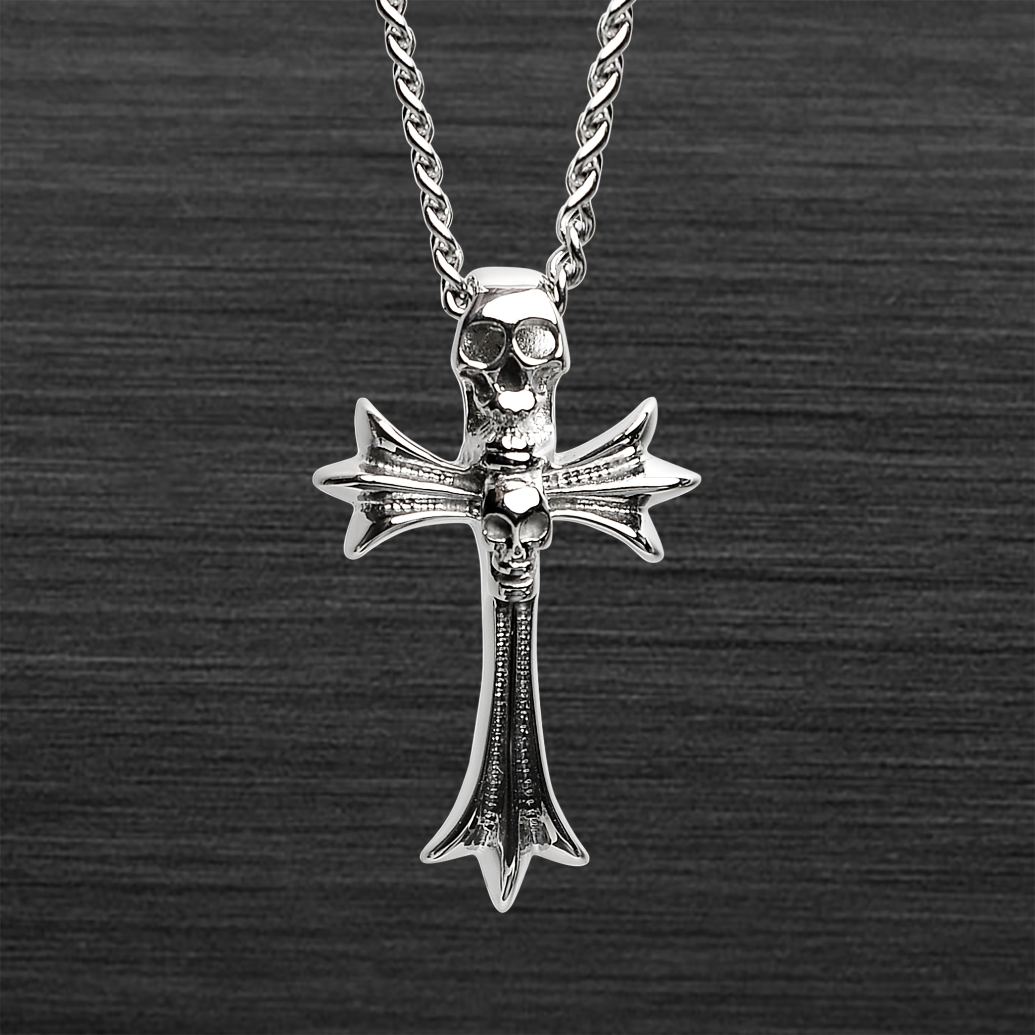 Stainless Steel SKULL Cross Curb Chain Necklace / PDJ3474-RTL