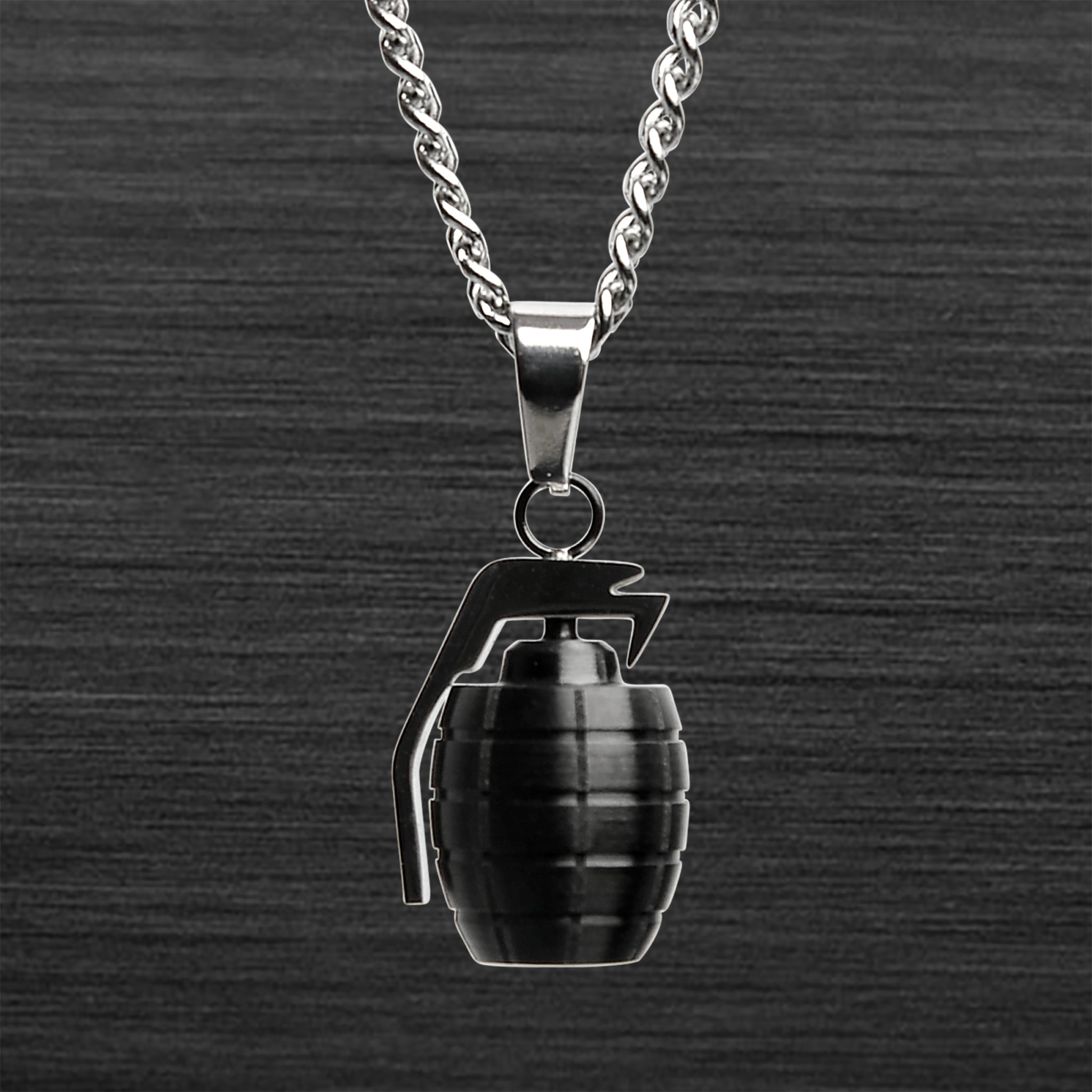 Stainless Steel Black Grenade Curb Chain NECKLACE / PDJ3585-RTL