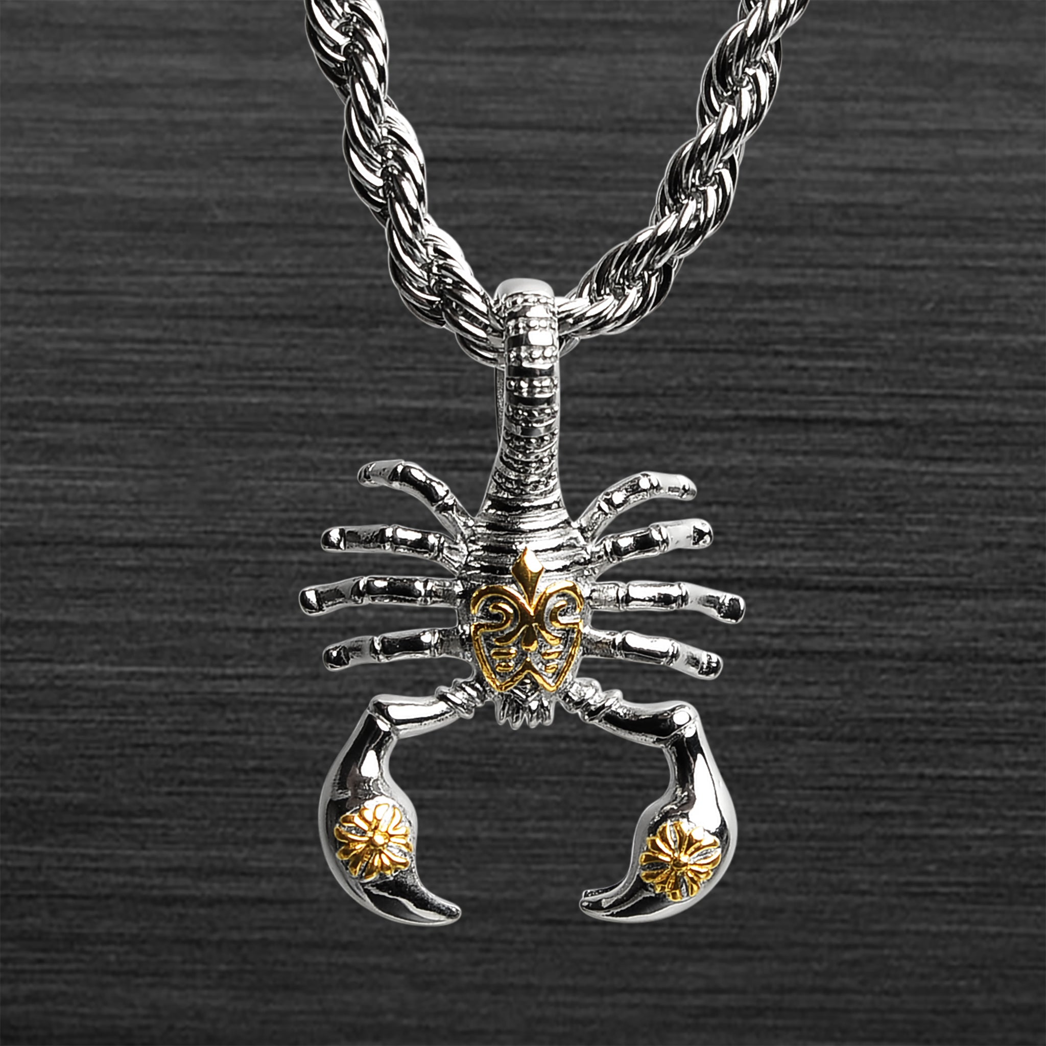 Stainless Steel With 18K GOLD Plated Accents Large Scorpion Rope Chain Necklace / PDJ5042-RTL