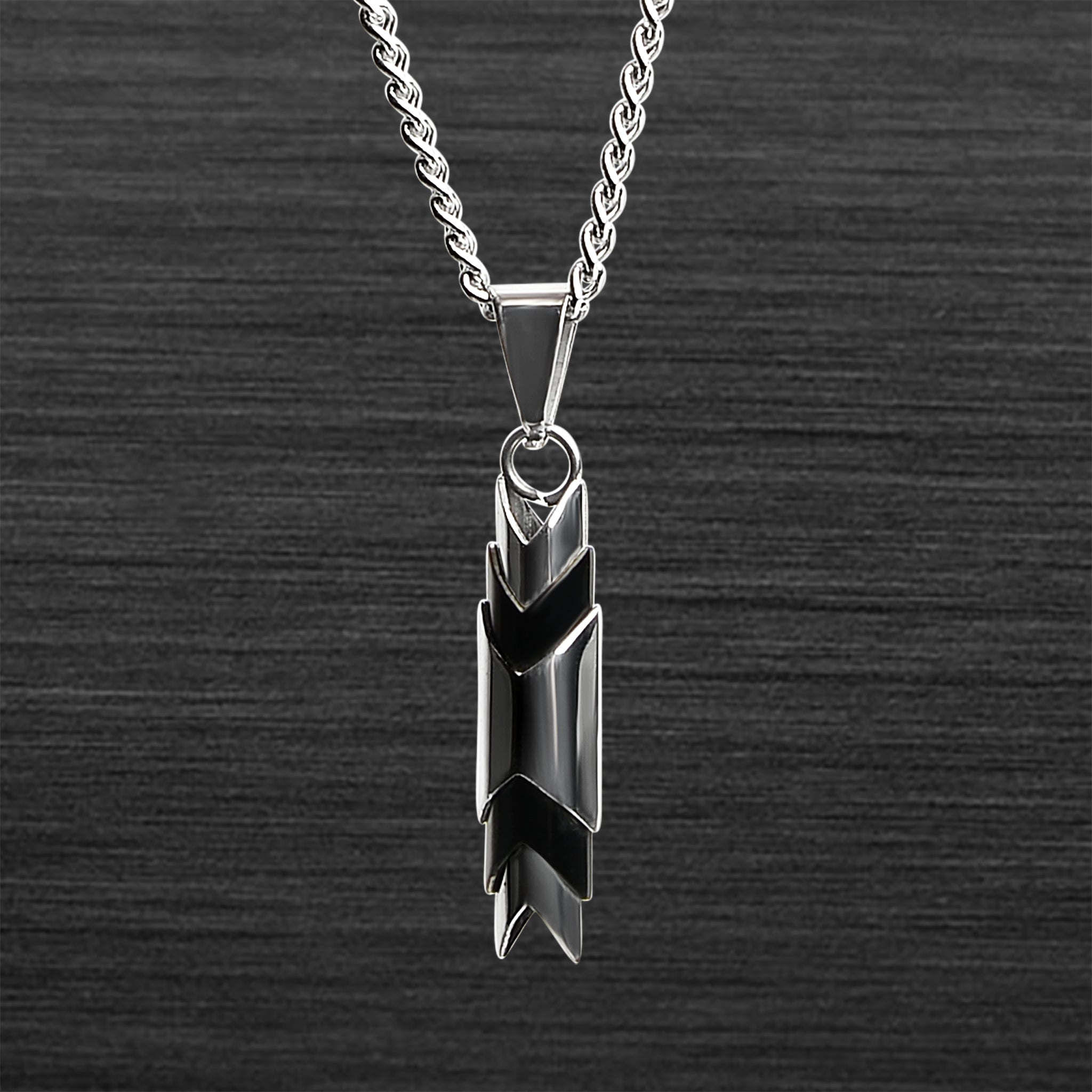 Stainless Steel And Black Hollow Chevron Tube Curb Chain NECKLACE / PDK0041-RTL