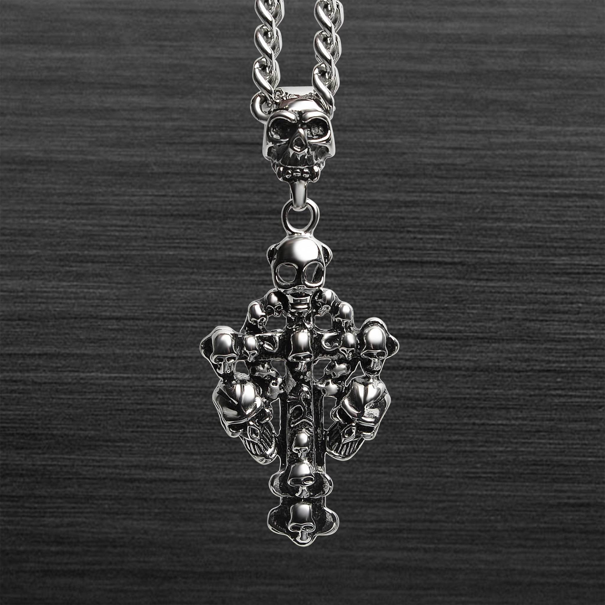 Stainless Steel SKULL Celtic Cross Curb Chain Necklace / PDK0131-RTL