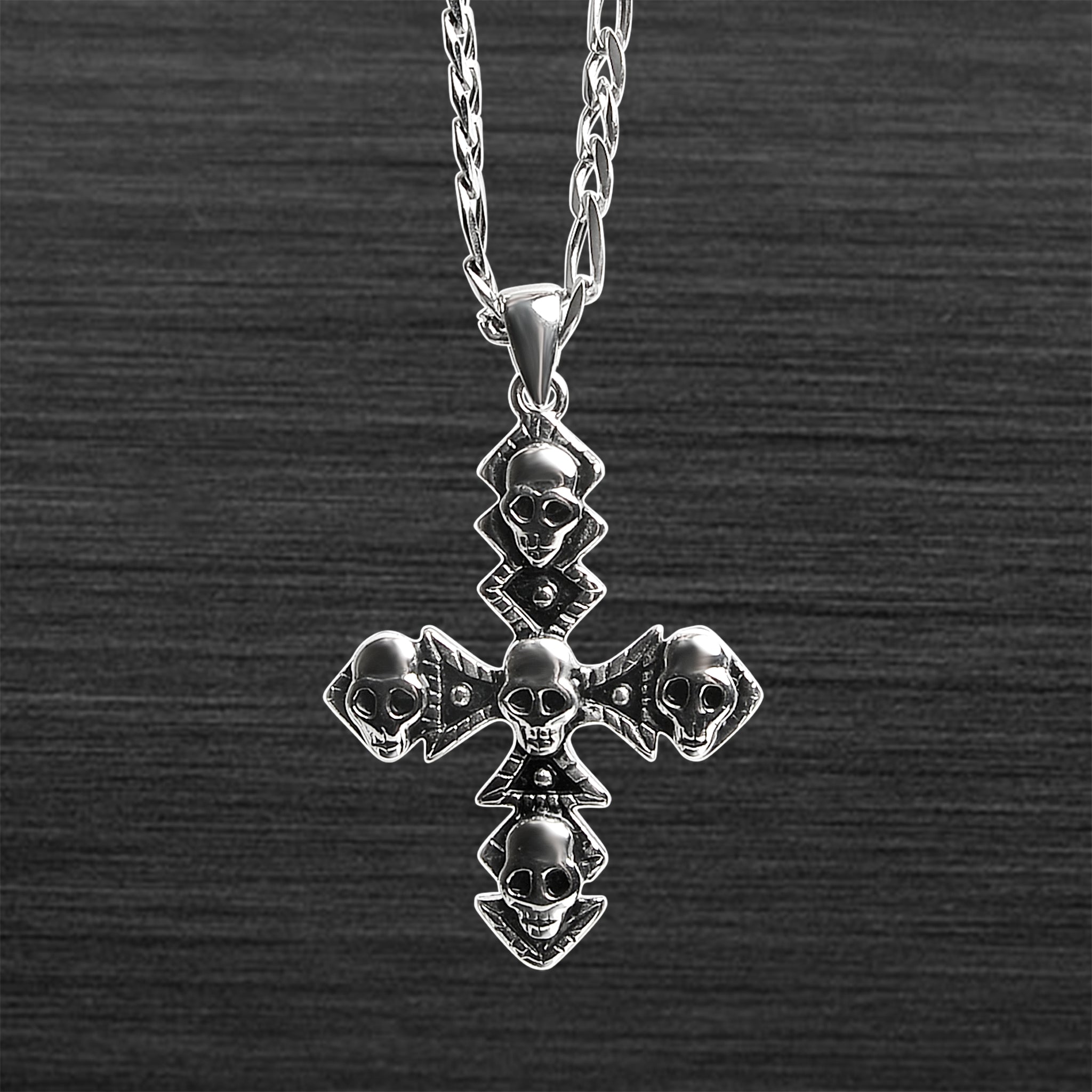 Stainless Steel Multi Skull Cross Pendant Figaro Chain NECKLACE / PDK0133-RTL