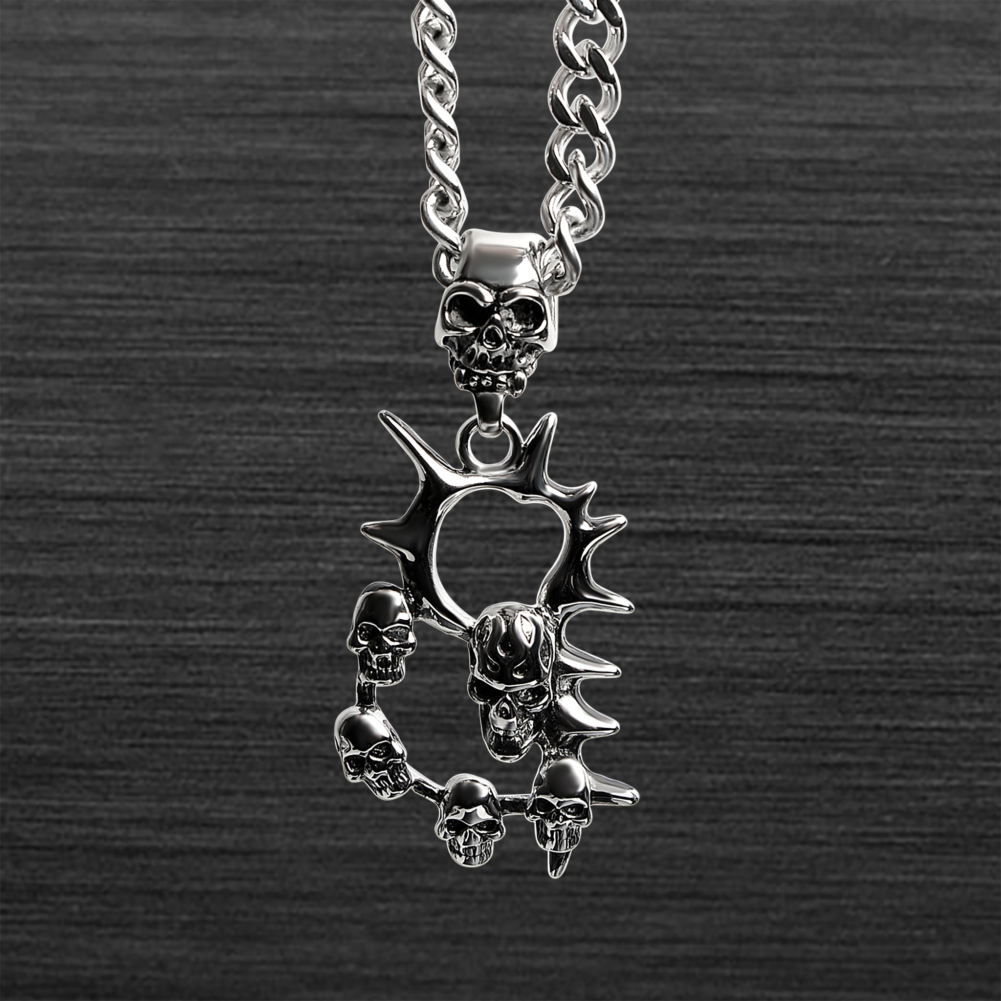 Stainless Steel Multi SKULL Spike Curb Chain Necklace / PDK0137-RTL