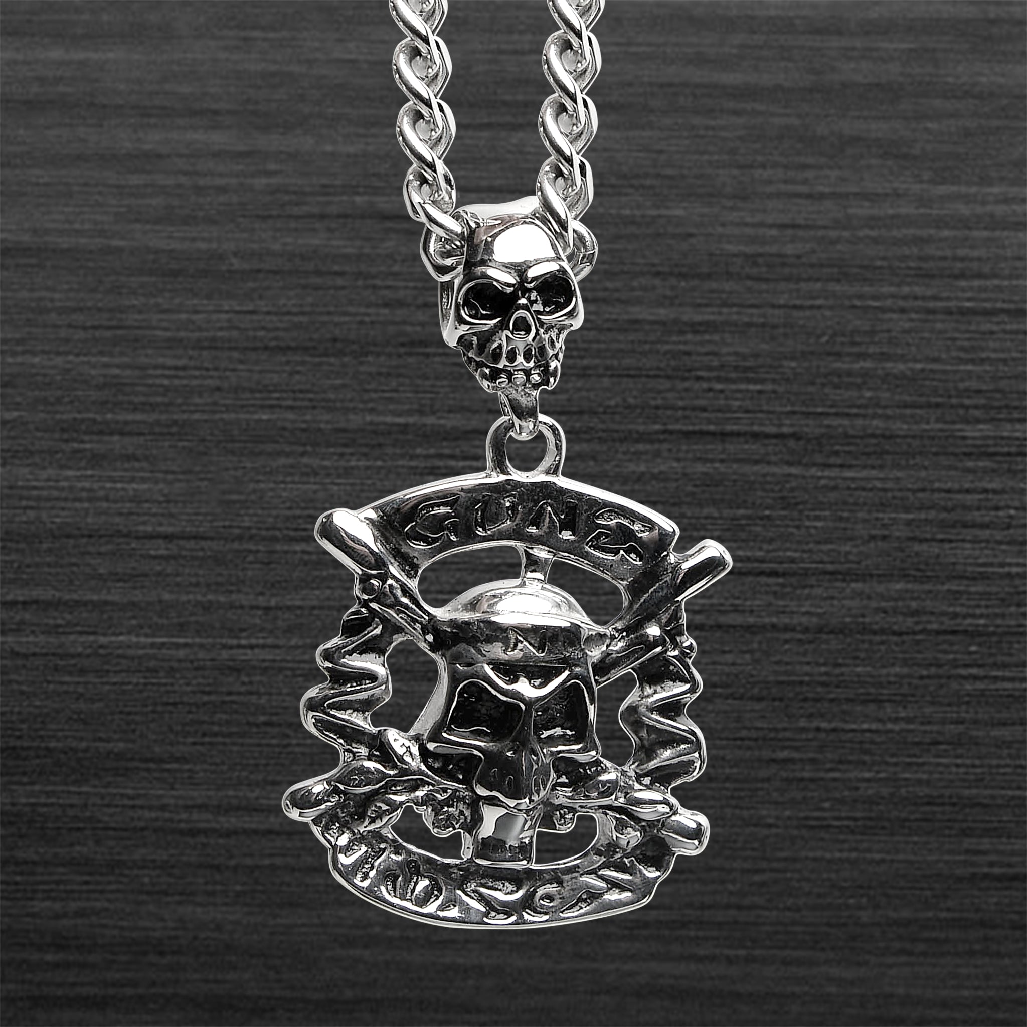 Stainless Steel Gunz N Roses SKULL Curb Chain Necklace / PDK0139-RTL