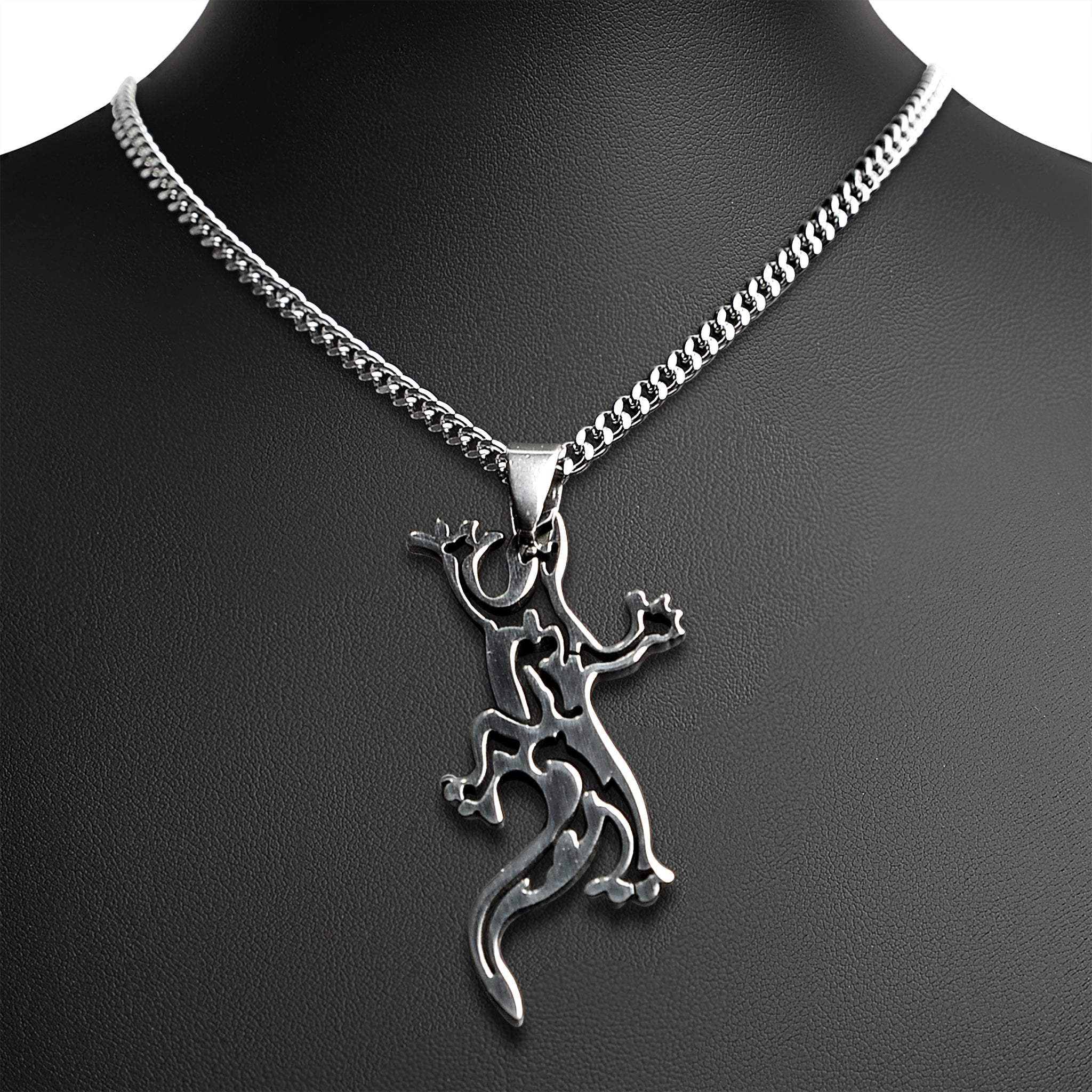 Stainless Steel Tribal Lizard Curb Chain NECKLACE / PDK0205-RTL