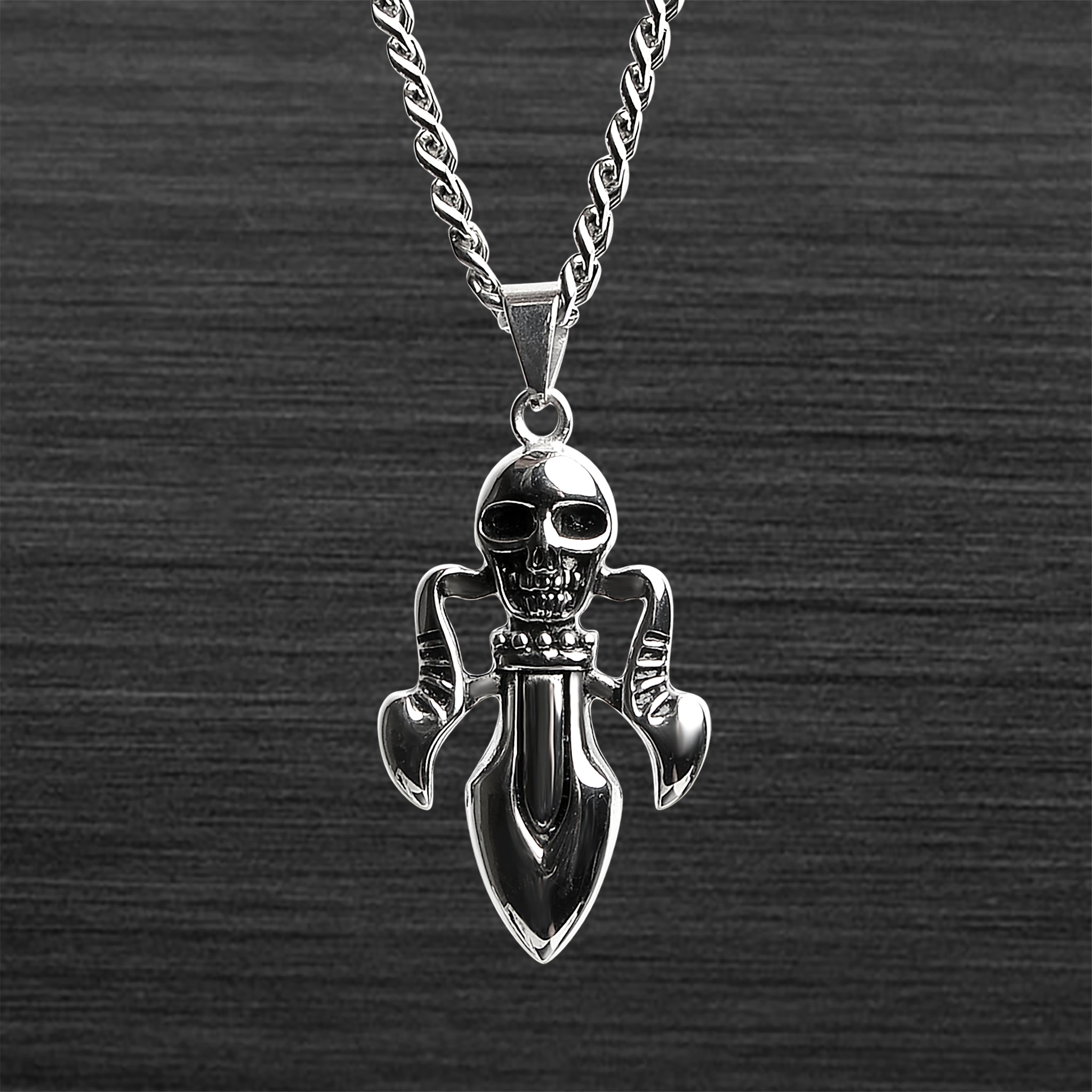 Stainless Steel Skull And DAGGER Curb Chain Necklace / PDL2004-RTL