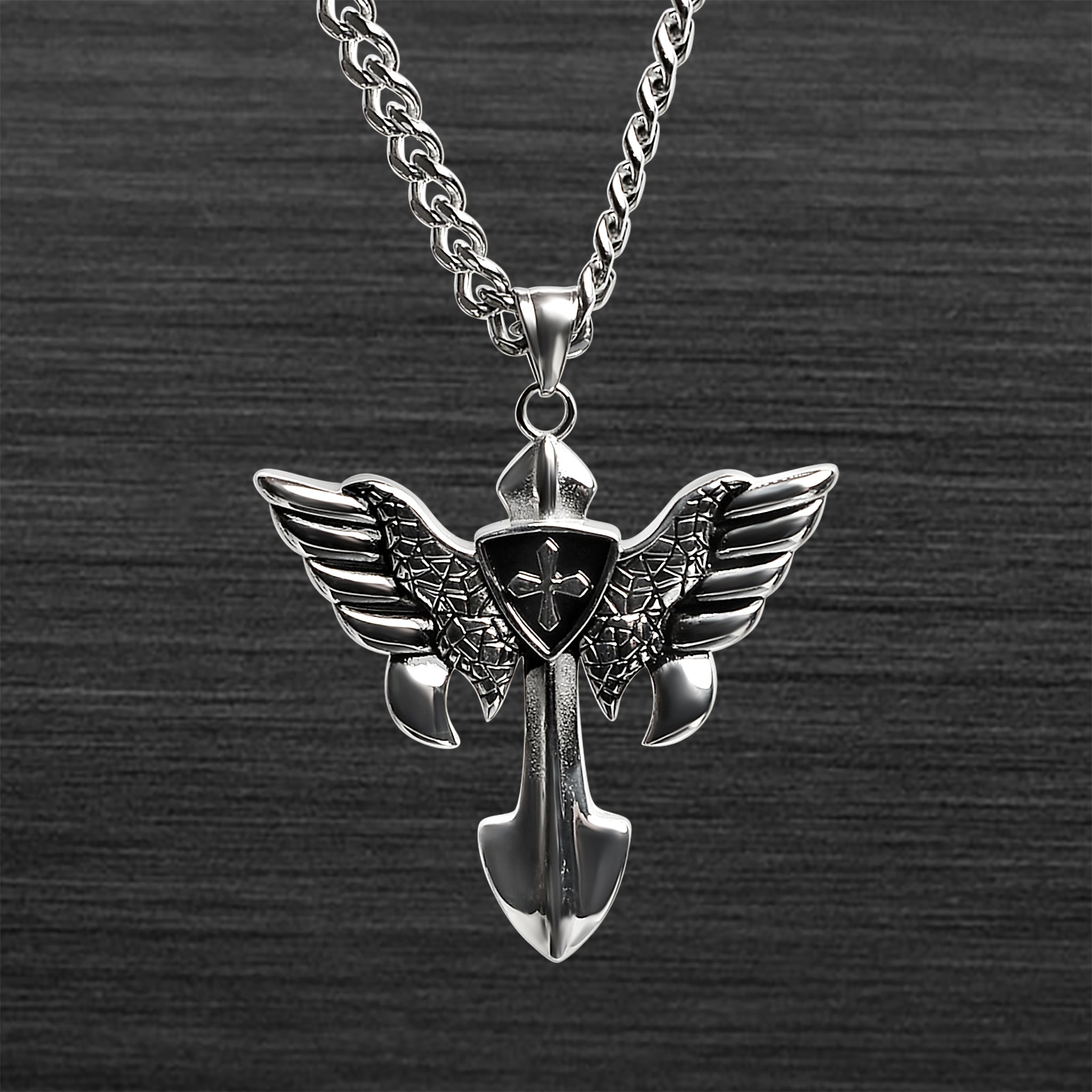 Stainless Steel Cross With Wings Rope Chain NECKLACE / PDL2008-RTL