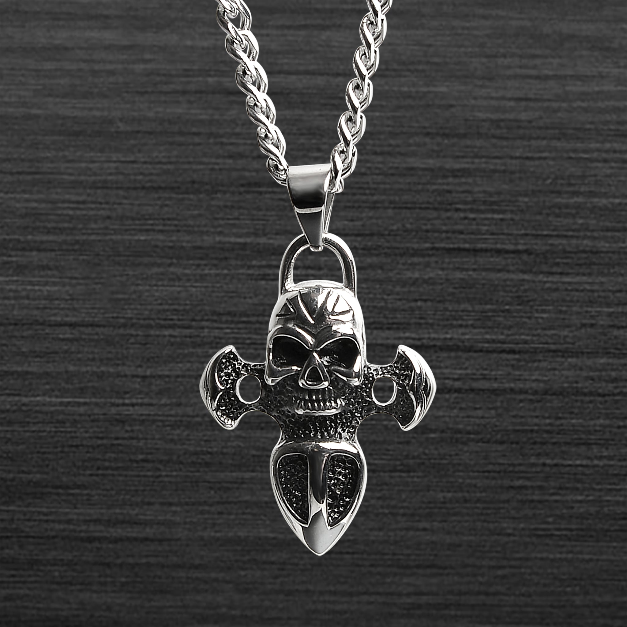 Stainless Steel Skull And DAGGER Curb Chain Necklace / PDL2012-RTL