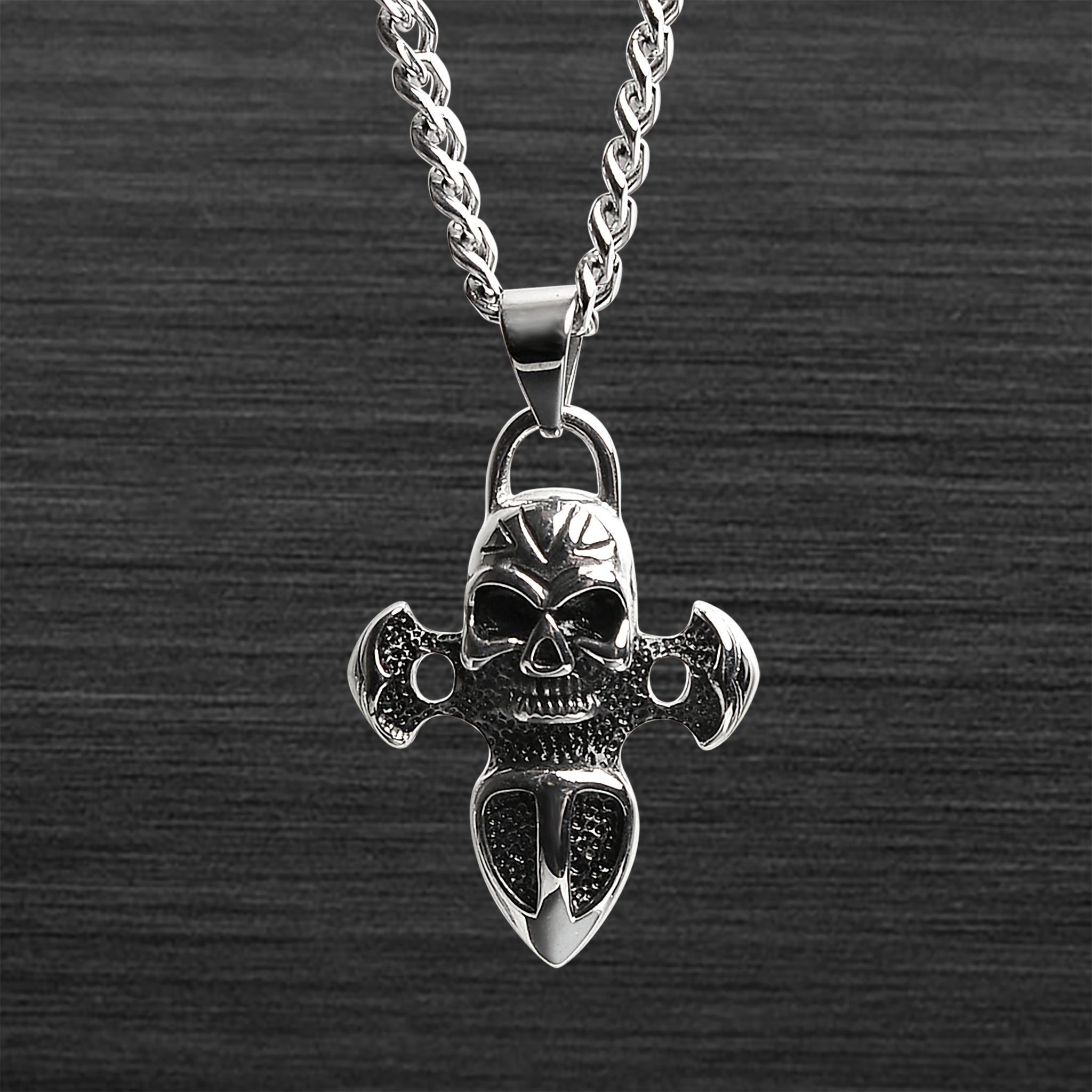 Stainless Steel SKULL And Dagger Curb Chain Necklace / PDL2012-RTL