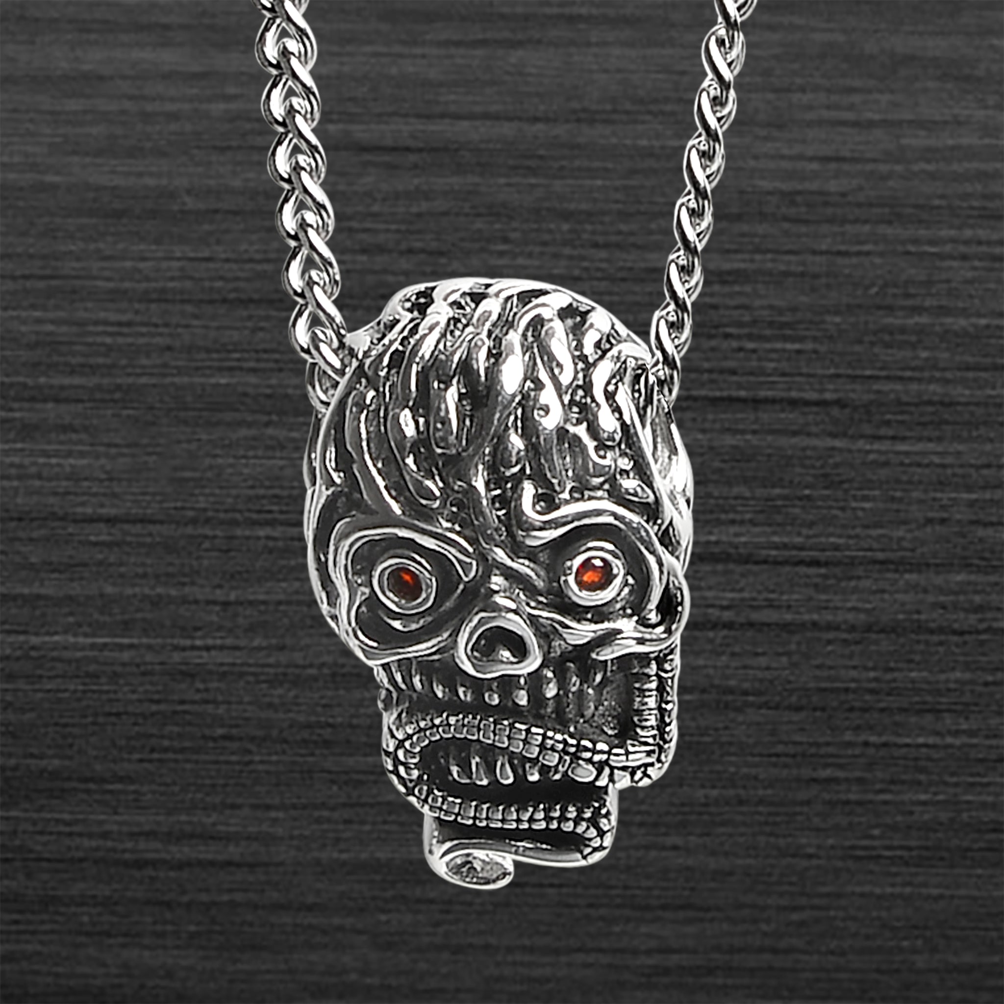 Stainless Steel Red CZ Eyed Skull With SNAKE Curb Chain Necklace / PDL2024-RTL