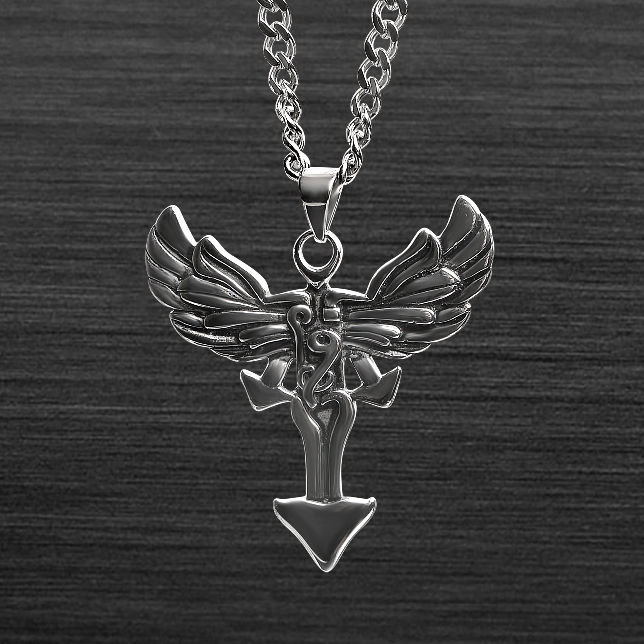 Stainless Steel Large Arrow And Wings Cross Curb Chain NECKLACE / PDL2028-RTL