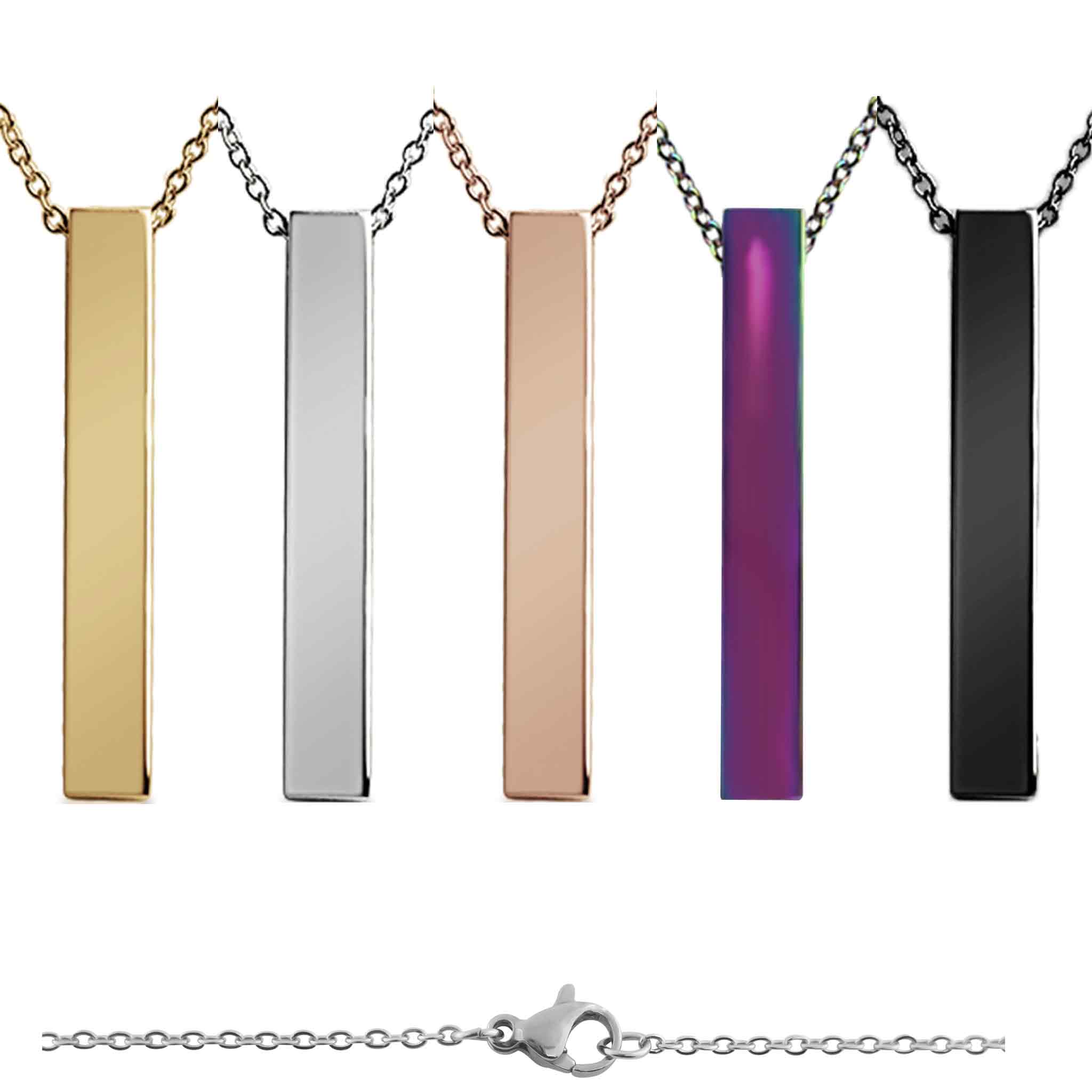 Large Square 4 sided Vertical Bar Polished Stainless Steel Necklace / SBB0123