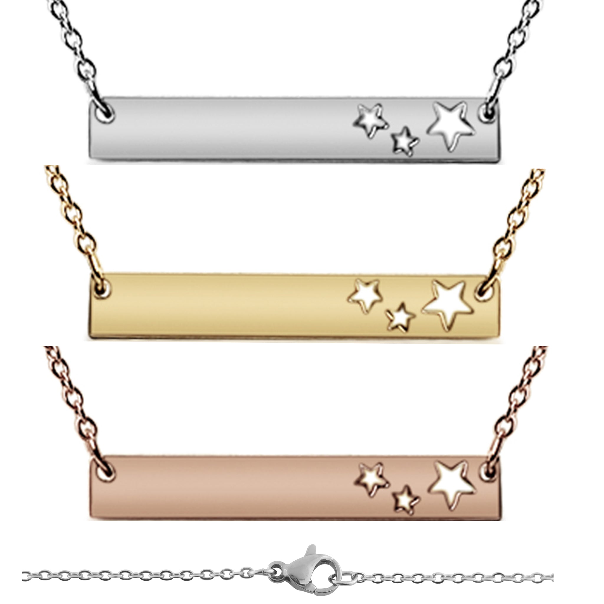 Stars Cutout Horizontal Stainless Steel Bar Necklace / SBB0151