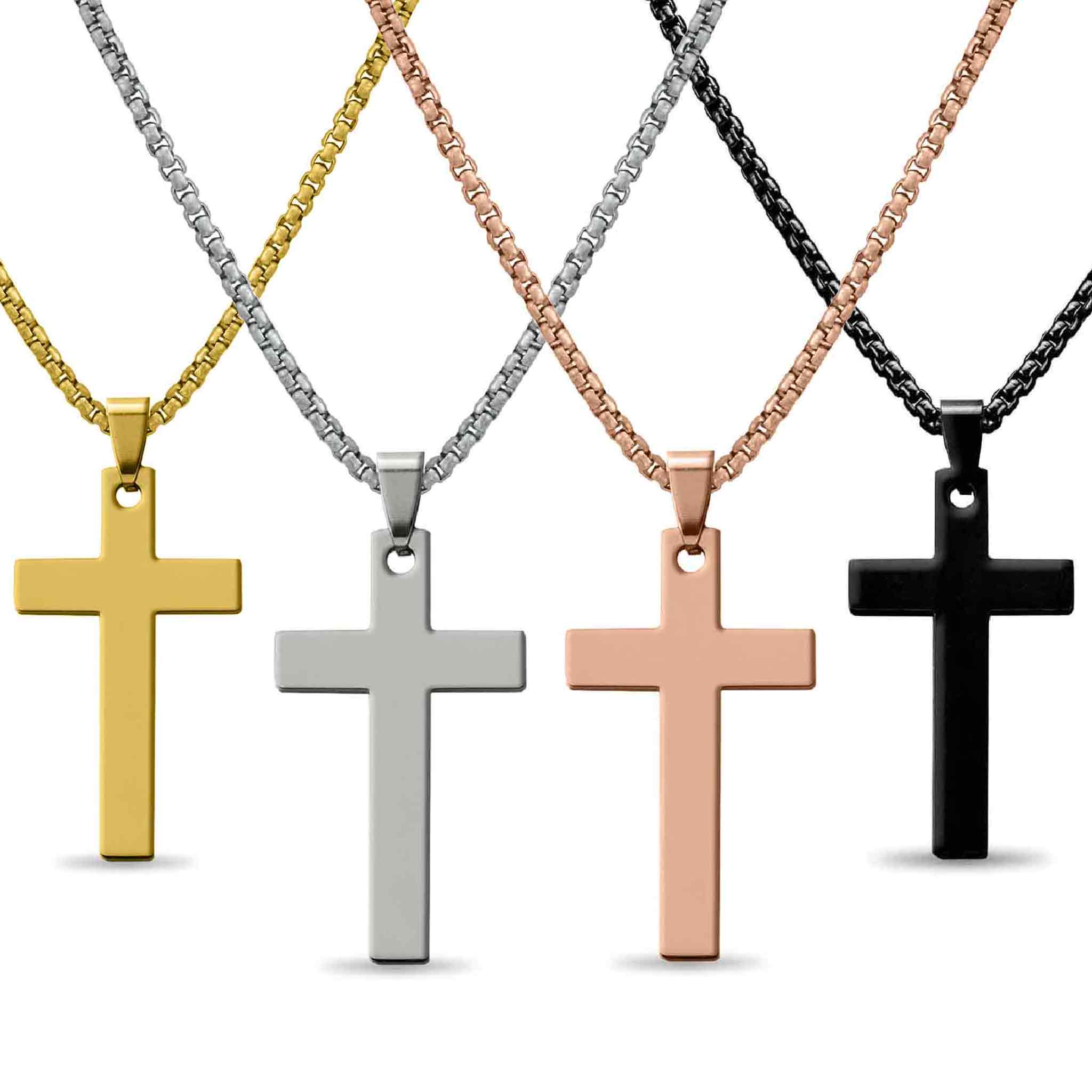 ''Stainless Steel Engravable Cross Pendant With 24'''' Rounded Box Chain / SBB0291''