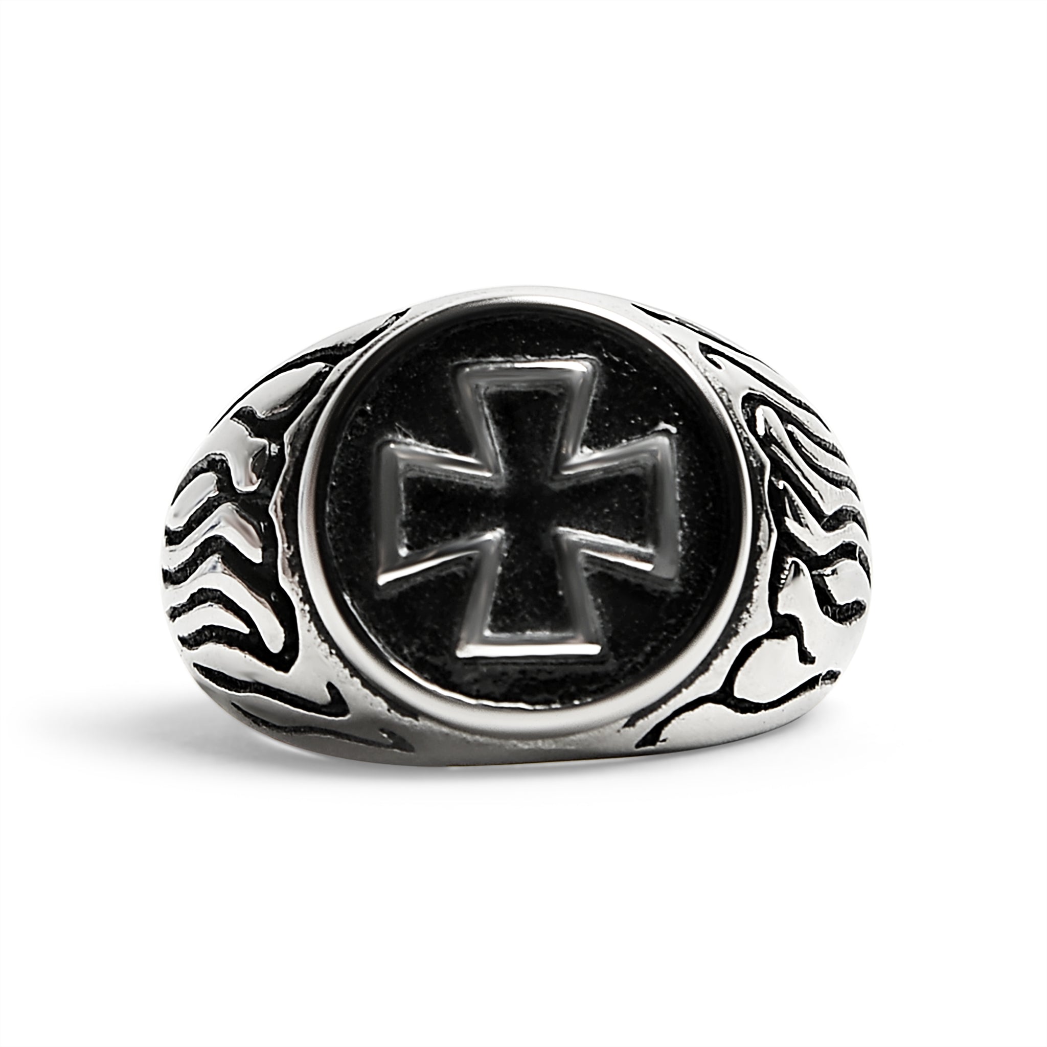 Stainless Steel Polished Maltese Cross Signet RING / SCR0240