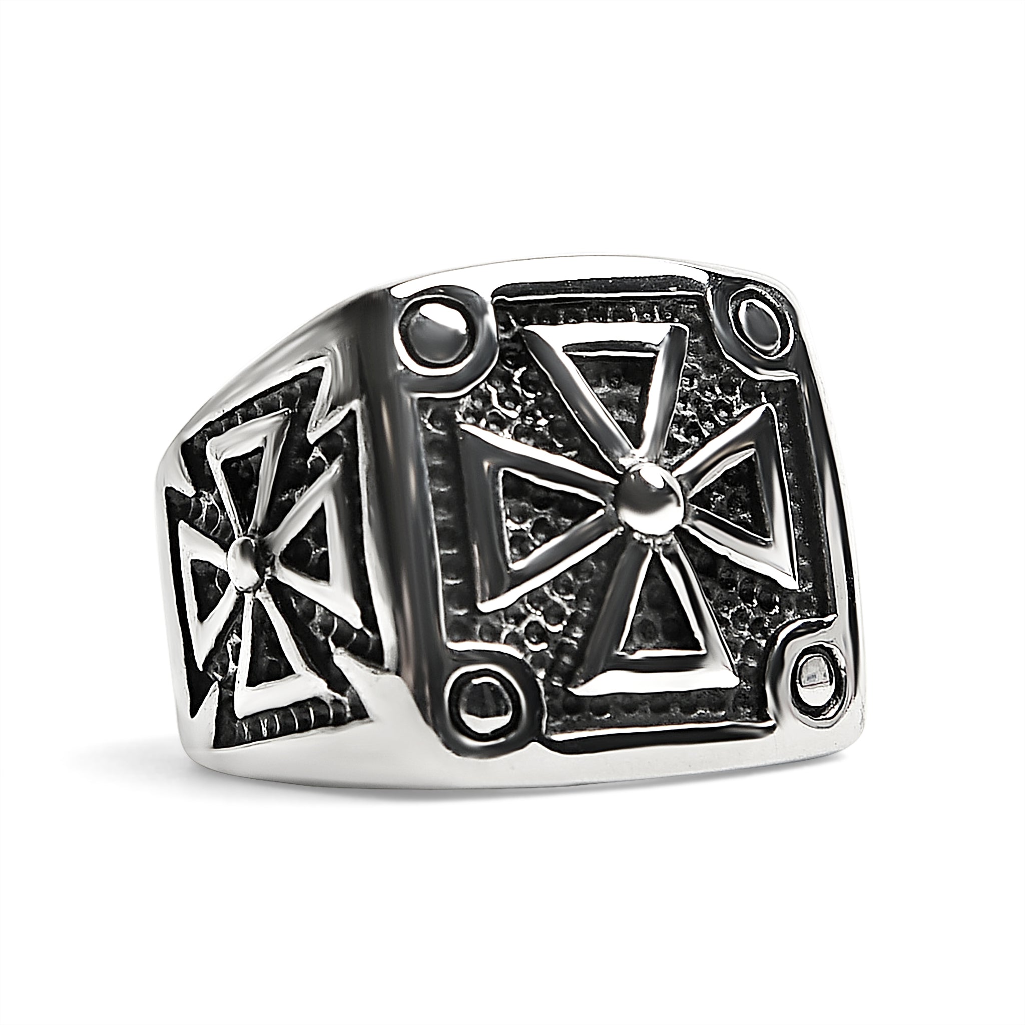 Stainless Steel Polished Maltese Cross Signet RING / SCR1004