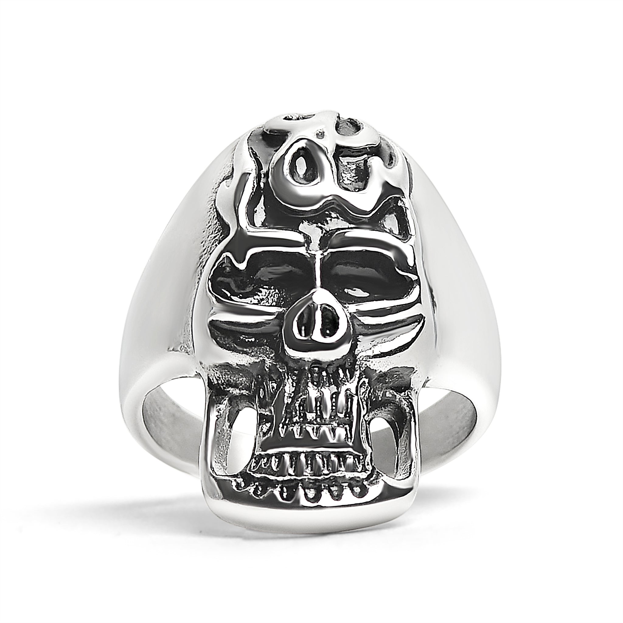 Stainless Steel Polished Flaming Skull RING / SCR2016