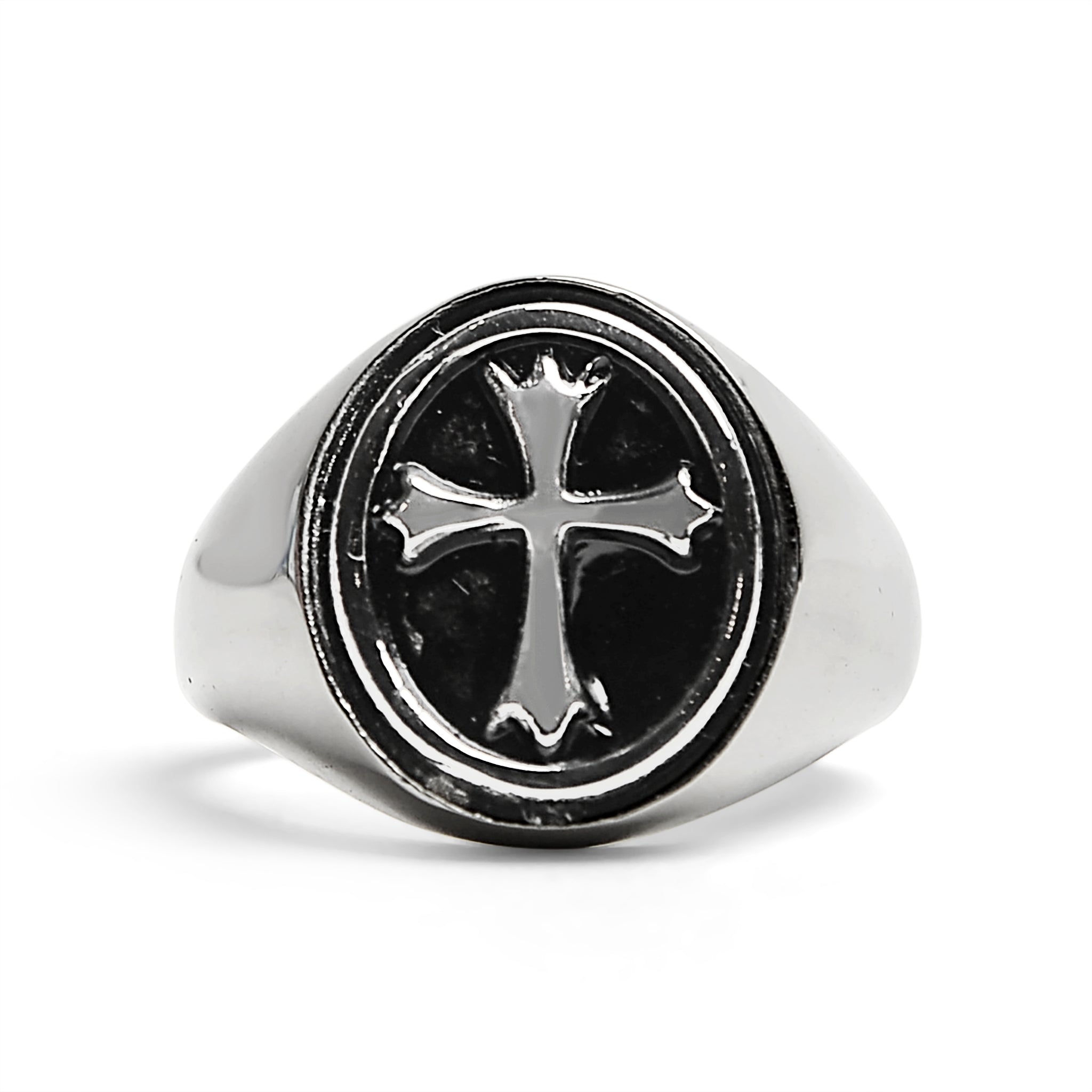 Stainless Steel Polished Cross Signet RING / SCR2215