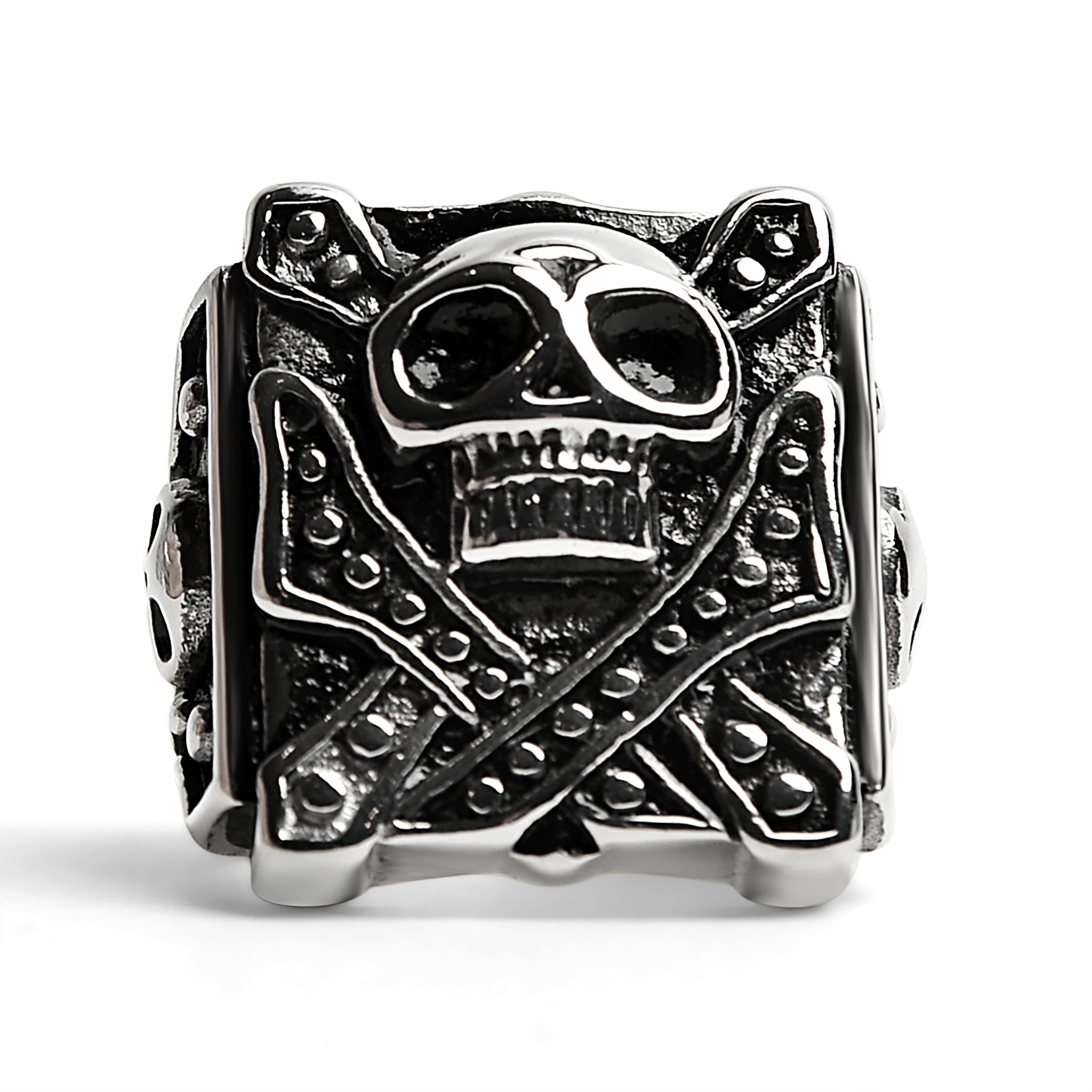 Stainless Steel Polished Studded Skull Signet RING / SCR3035