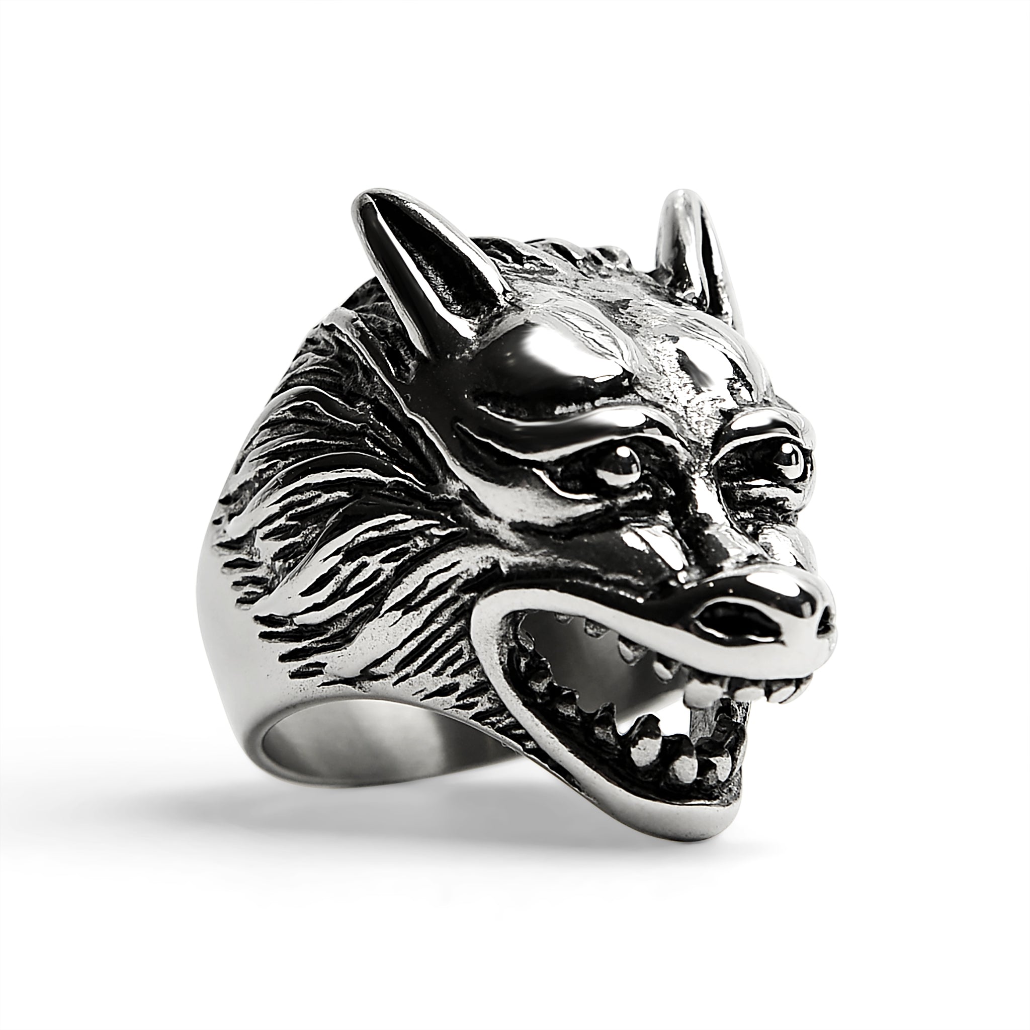 Stainless Steel Polished Snarling Wolf RING / SCR3037