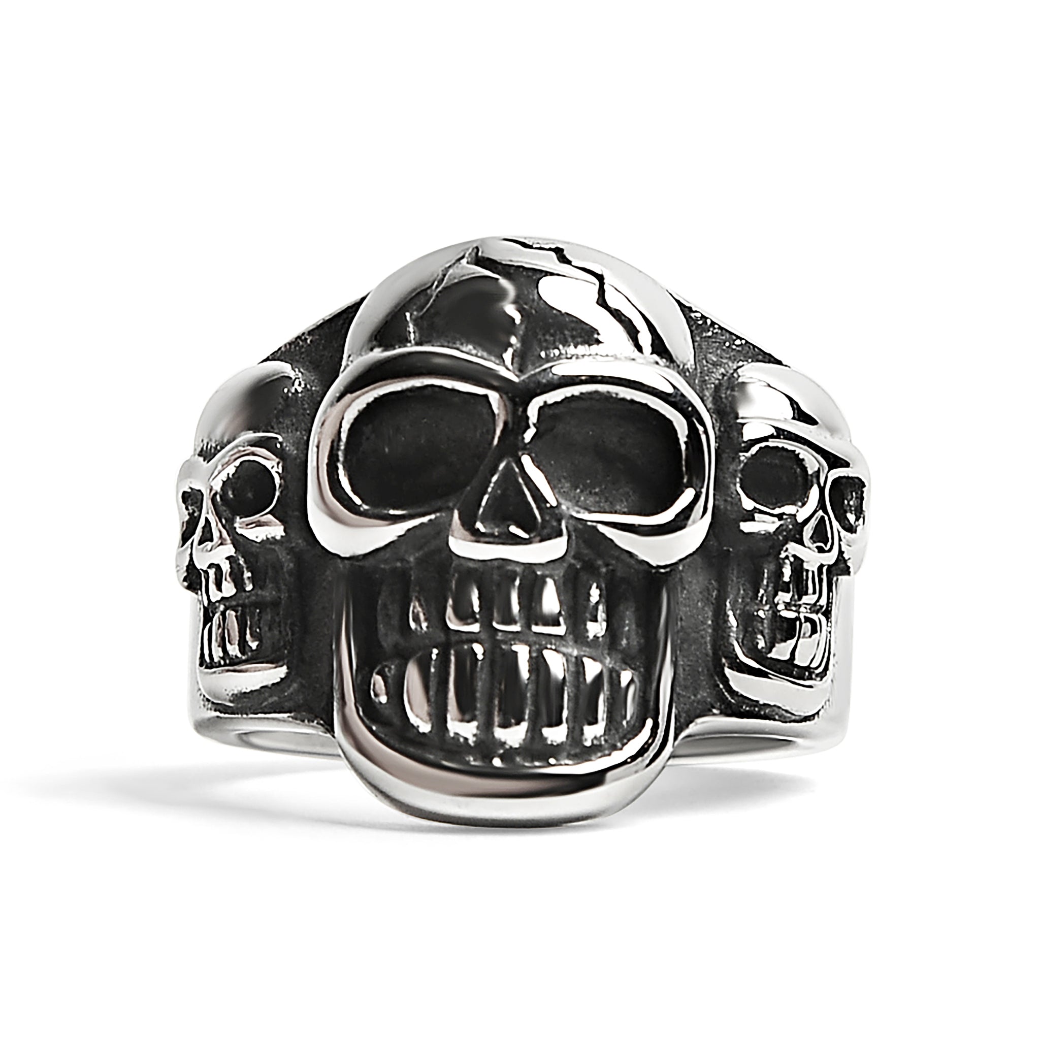 Stainless Steel Polished Cracked Triple Skulls RING / SCR3038