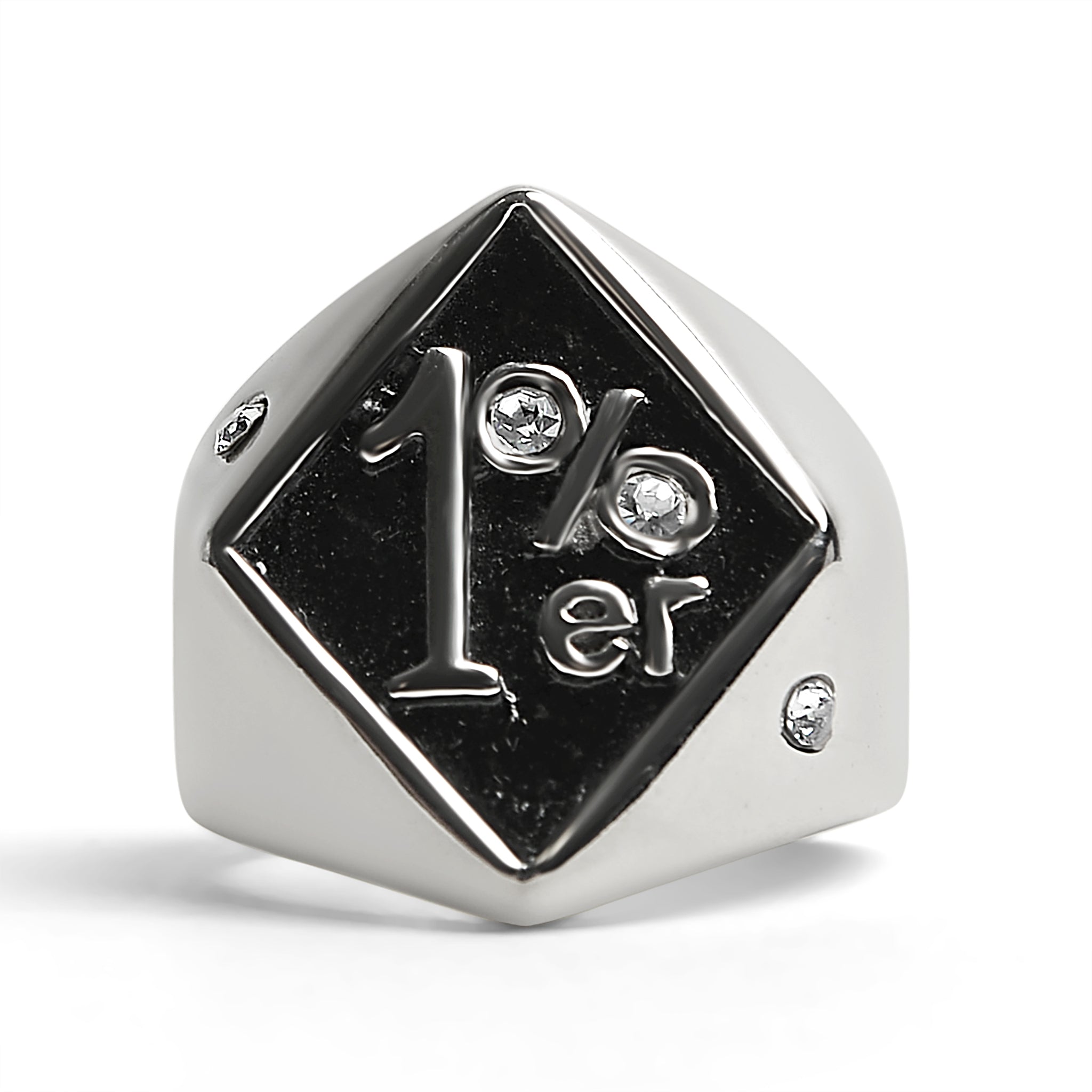 ''Stainless Steel ''''1%er'''' with CZ Accents Signet Ring / SCR3044''