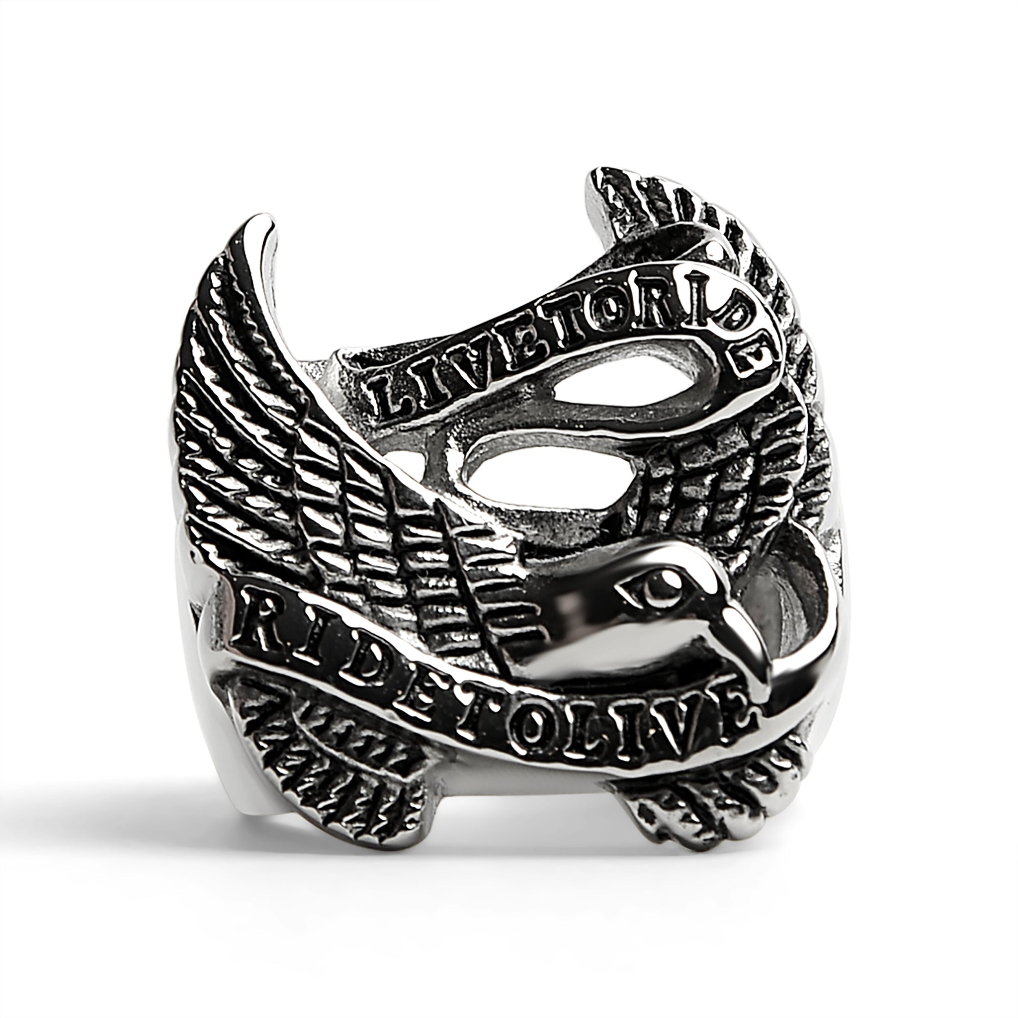 ''Stainless Steel ''''Live To Ride'''' ''''Ride To Live'''' Eagle BIKER RING / SCR3077''