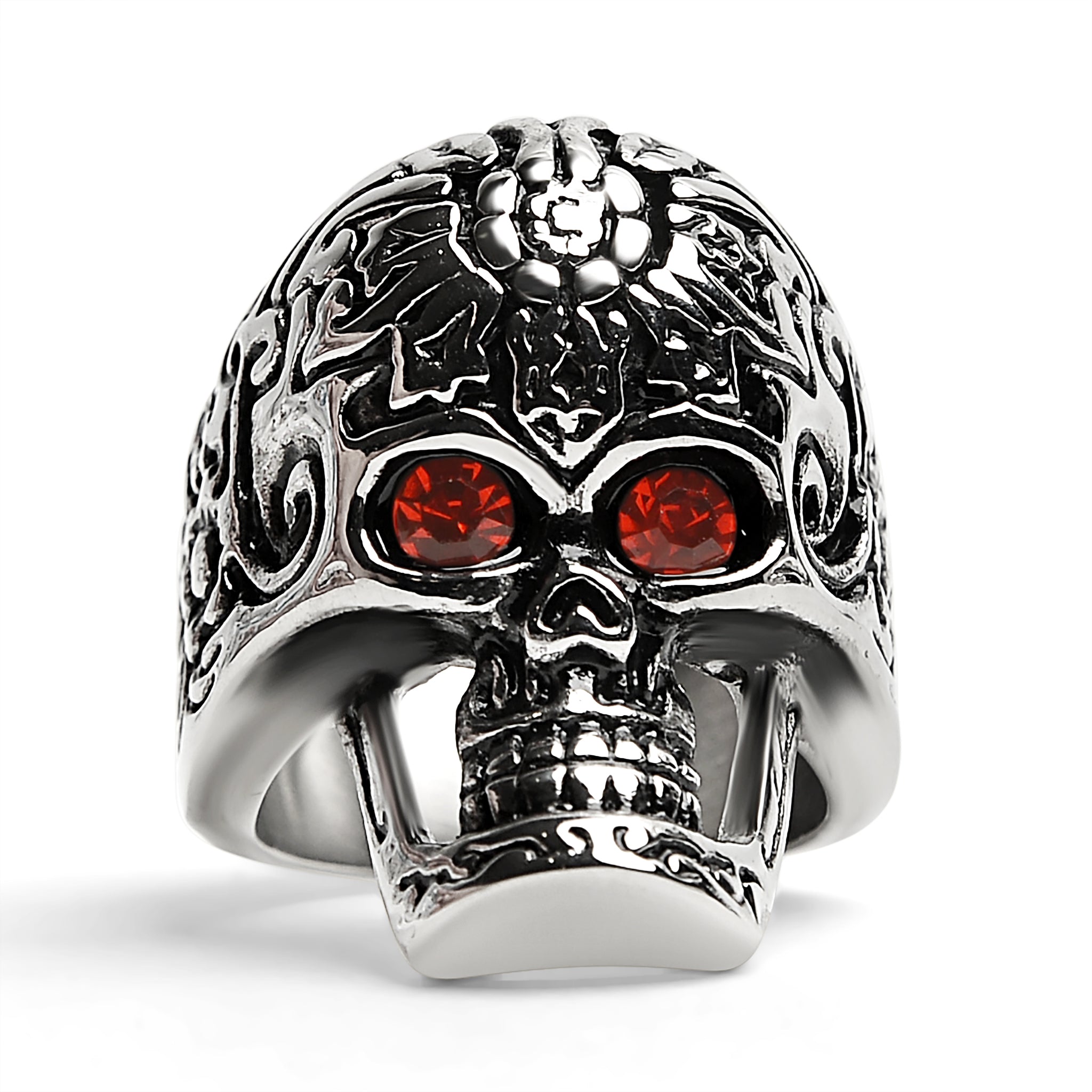 Large Red CZ Eyed Detailed SKULL Stainless Steel Ring / SCR4005