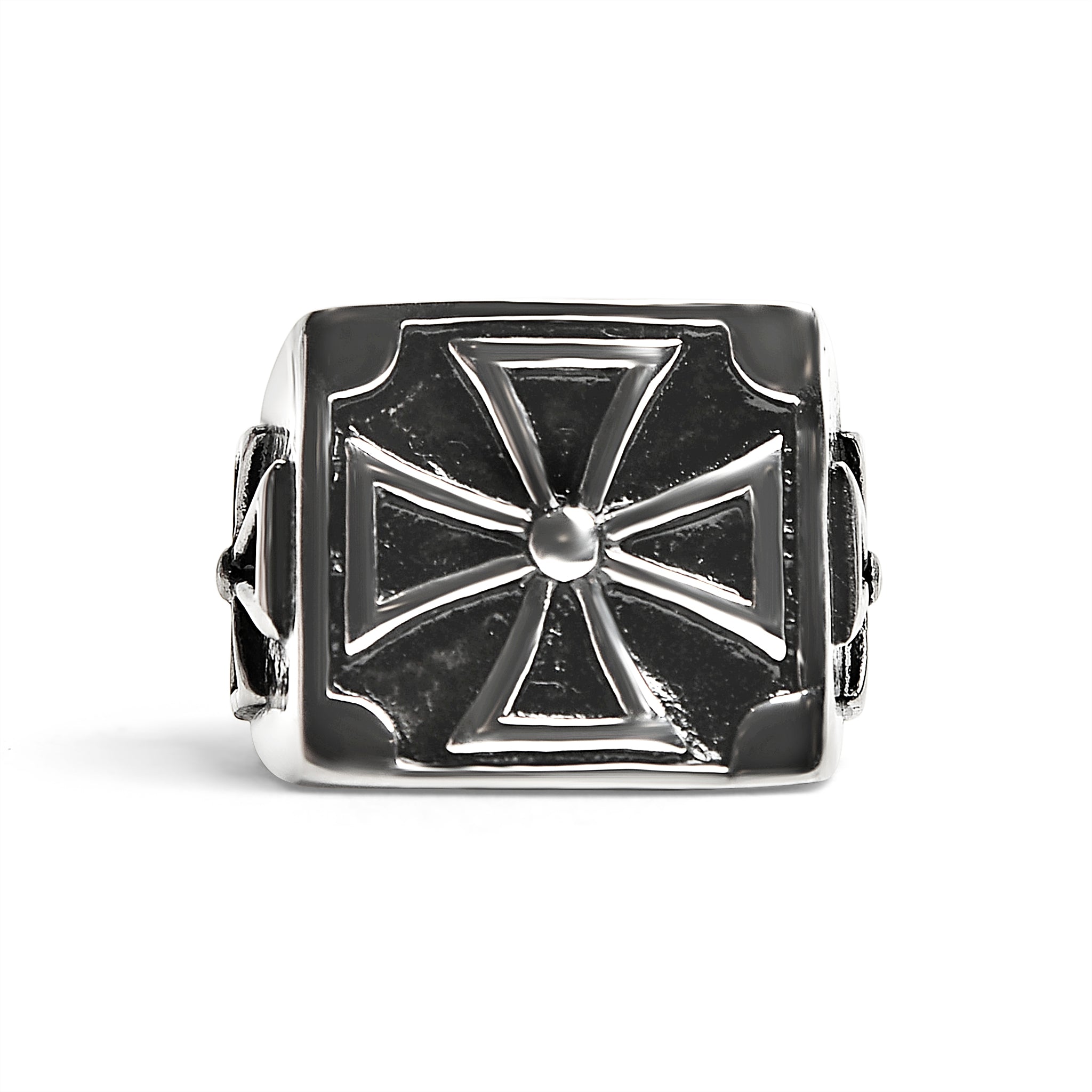 Stainless Steel Large Maltese Cross Signet RING / SCR4014