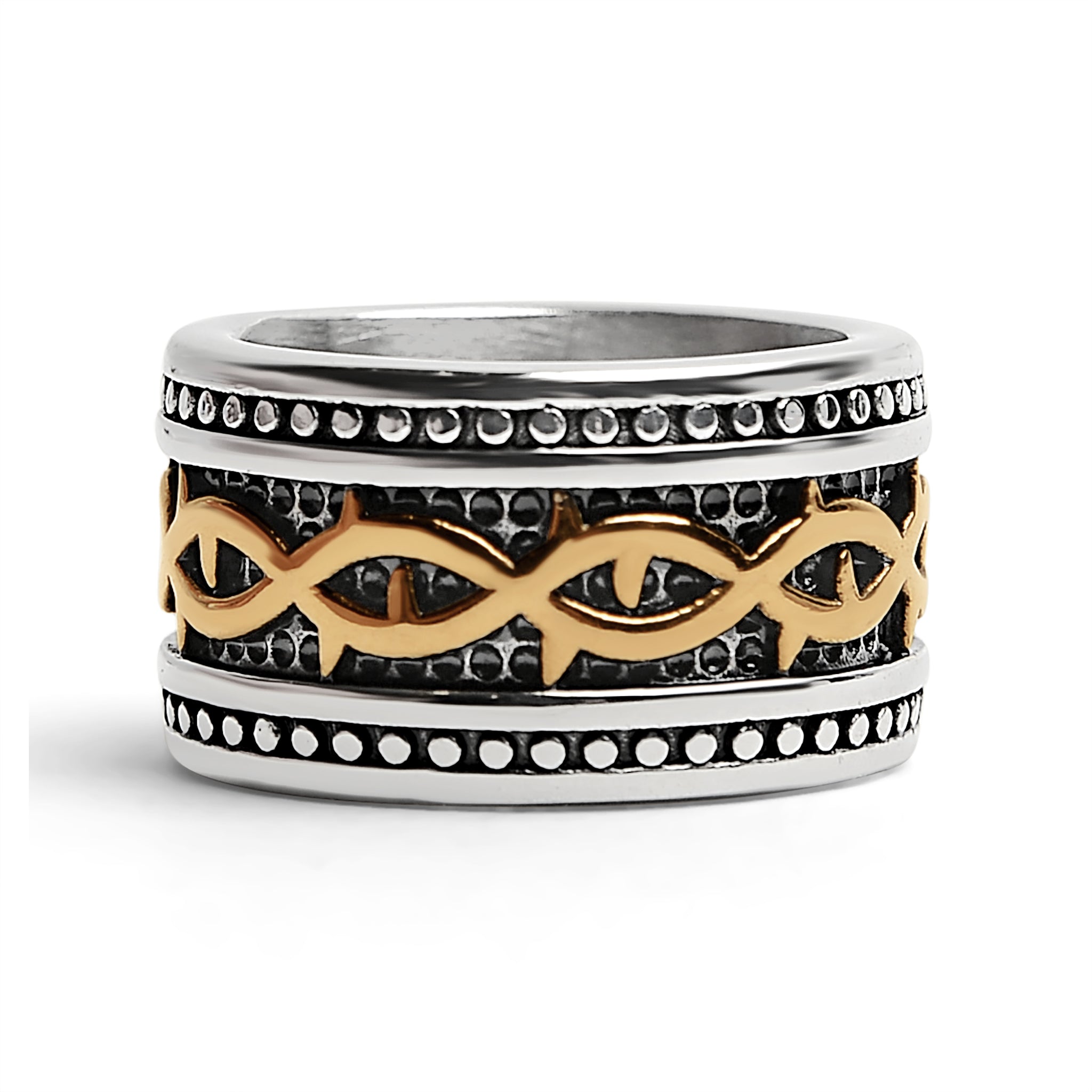 18K Gold Plated Detailed Tribal Stainless Steel RING / SCR4016