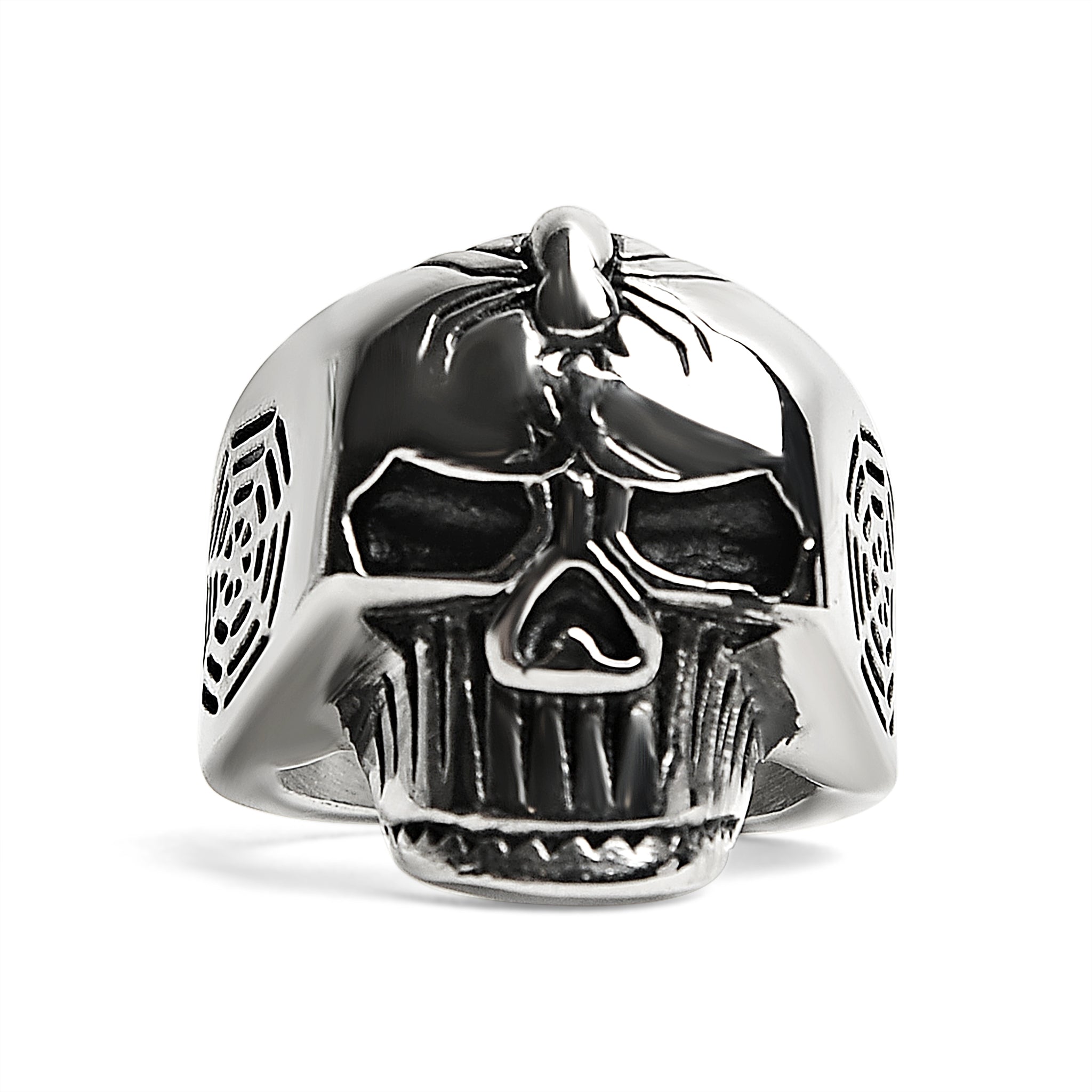 Stainless Steel Skull With Spider And Web Accents RING / SCR4025