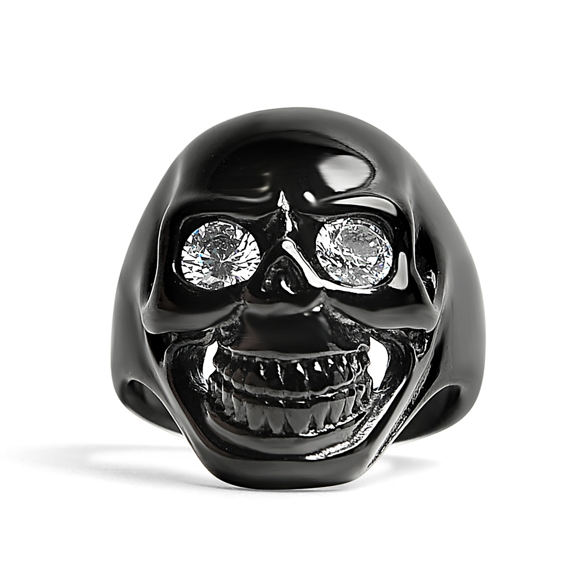 Stainless Steel Clear CZ Eyed Black Skull RING / SCR4054