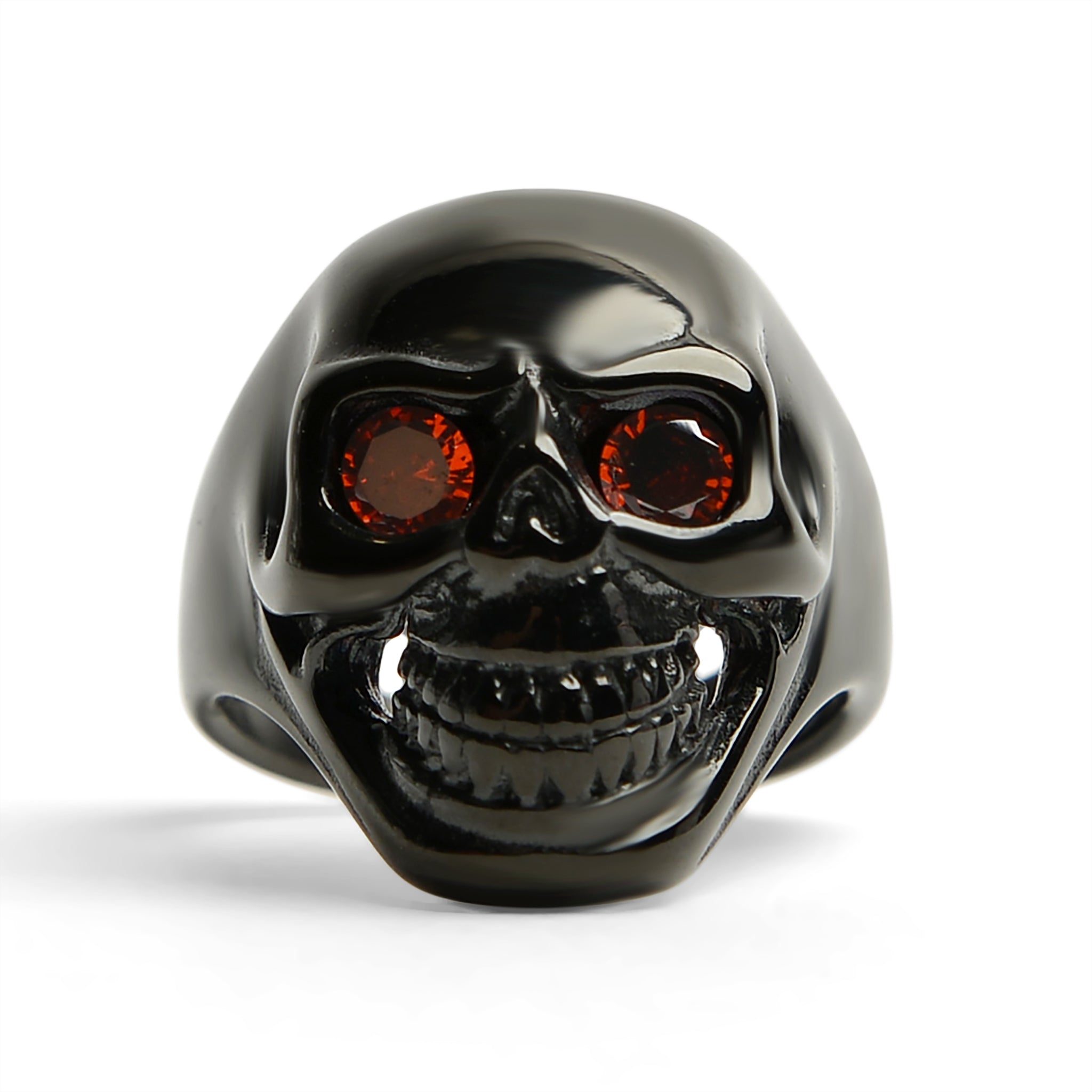 Stainless Steel Red CZ Eyed Black SKULL Ring / SCR4065