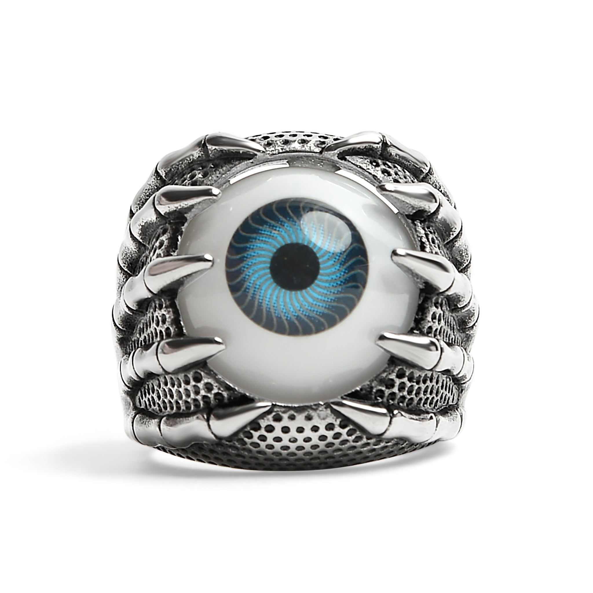 Stainless Steel Skeleton Hands Holding Blue Eyeball RING / SCR4079