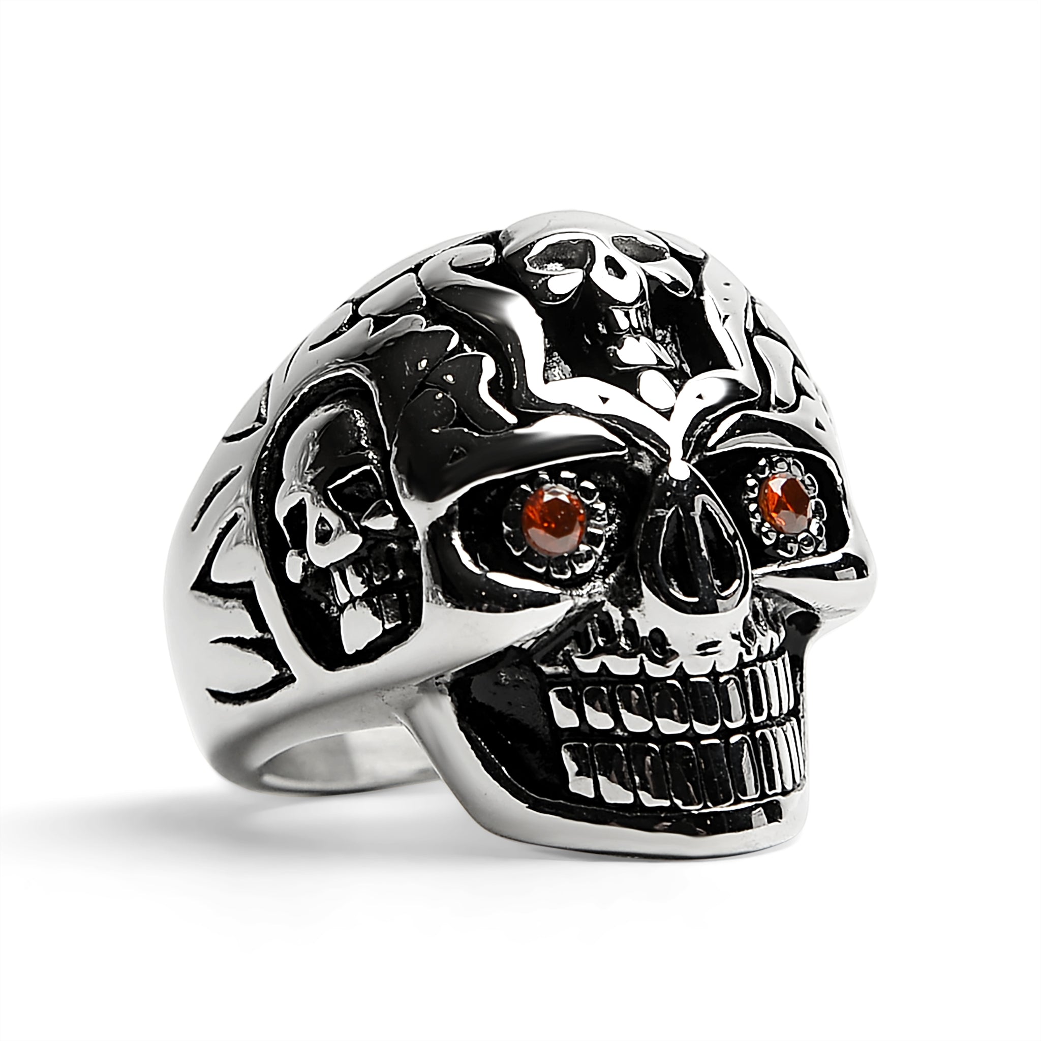 Stainless Steel Red CZ Eyed Sugar Skull RING / SCR4088