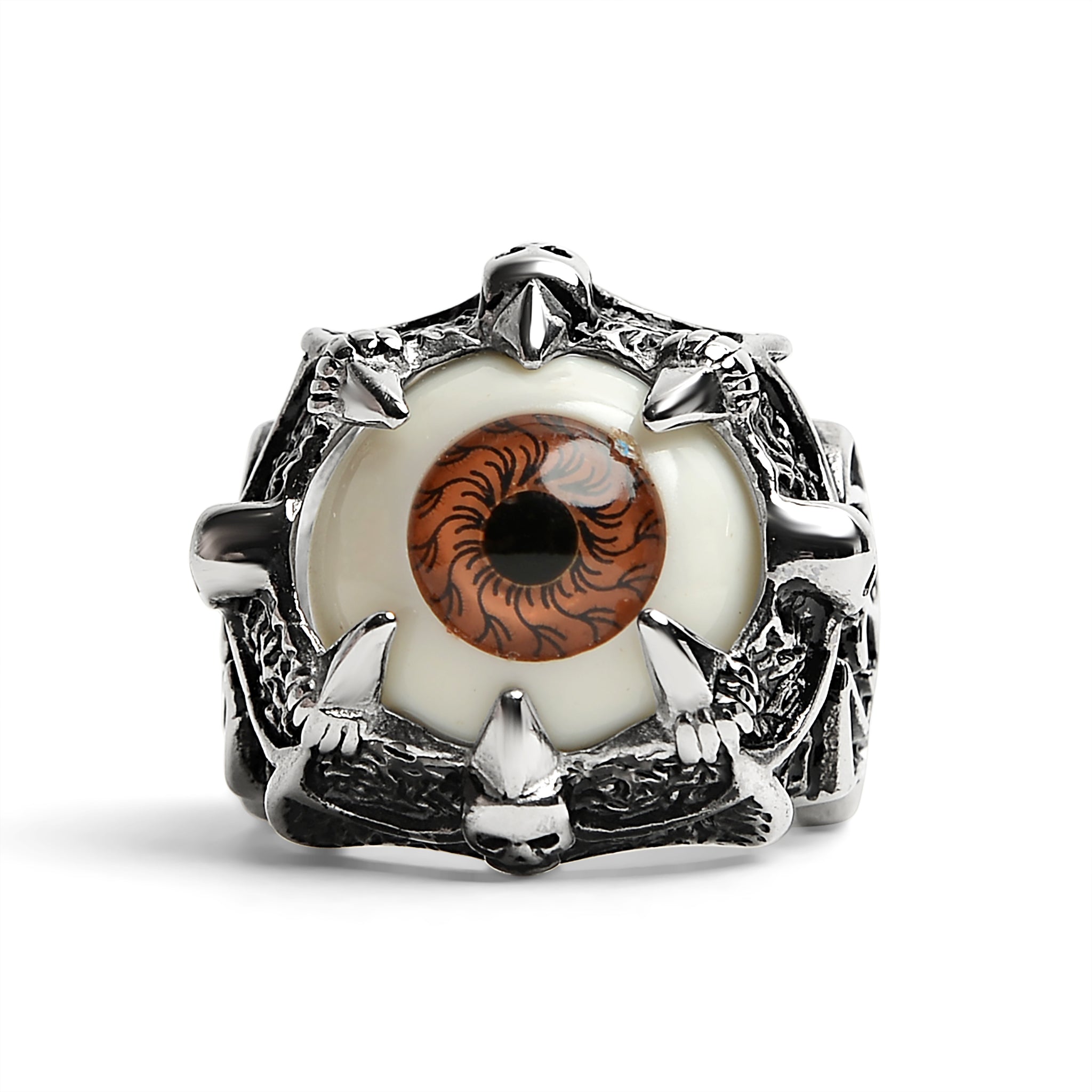 Stainless Steel Gothic Red Eyeball With Claw And SKULL Accents Ring / SCR4090