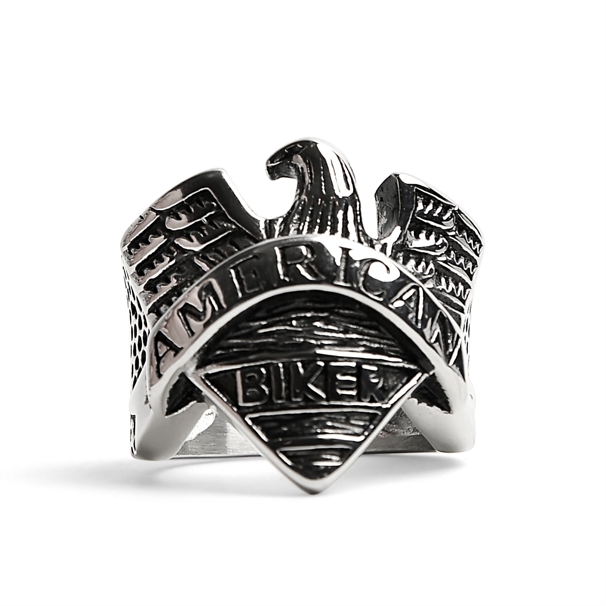 ''Stainless Steel ''''AMERICAN BIKER'''' With Eagle Ring / SCR4097''