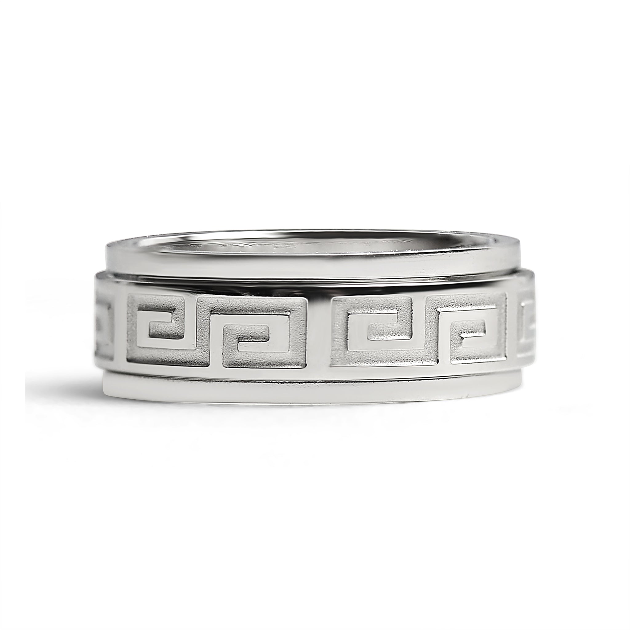 Highly Polished Greek Key Stainless Steel Spinner RING / SRJ2048